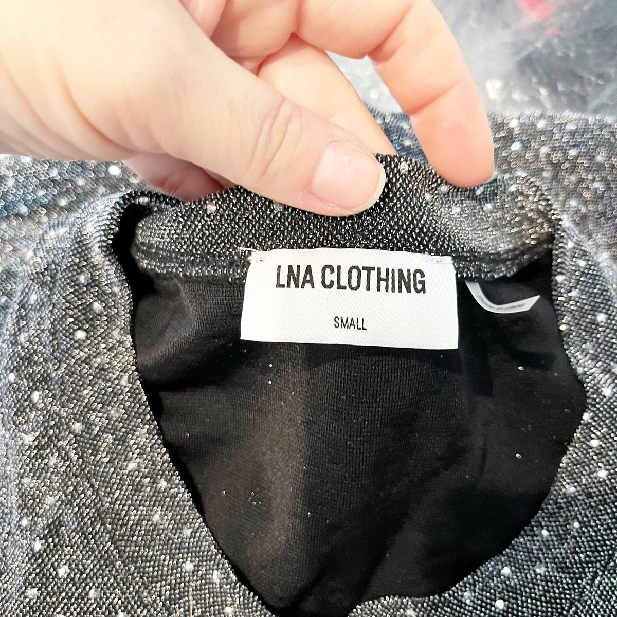 LNA Jones Shine Rhinestone Sleeveless Round Neck Tank Top Gray Silver Small