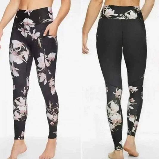 Athleta Magnolia Salutation Stash Pocket Leggings Floral Black Small