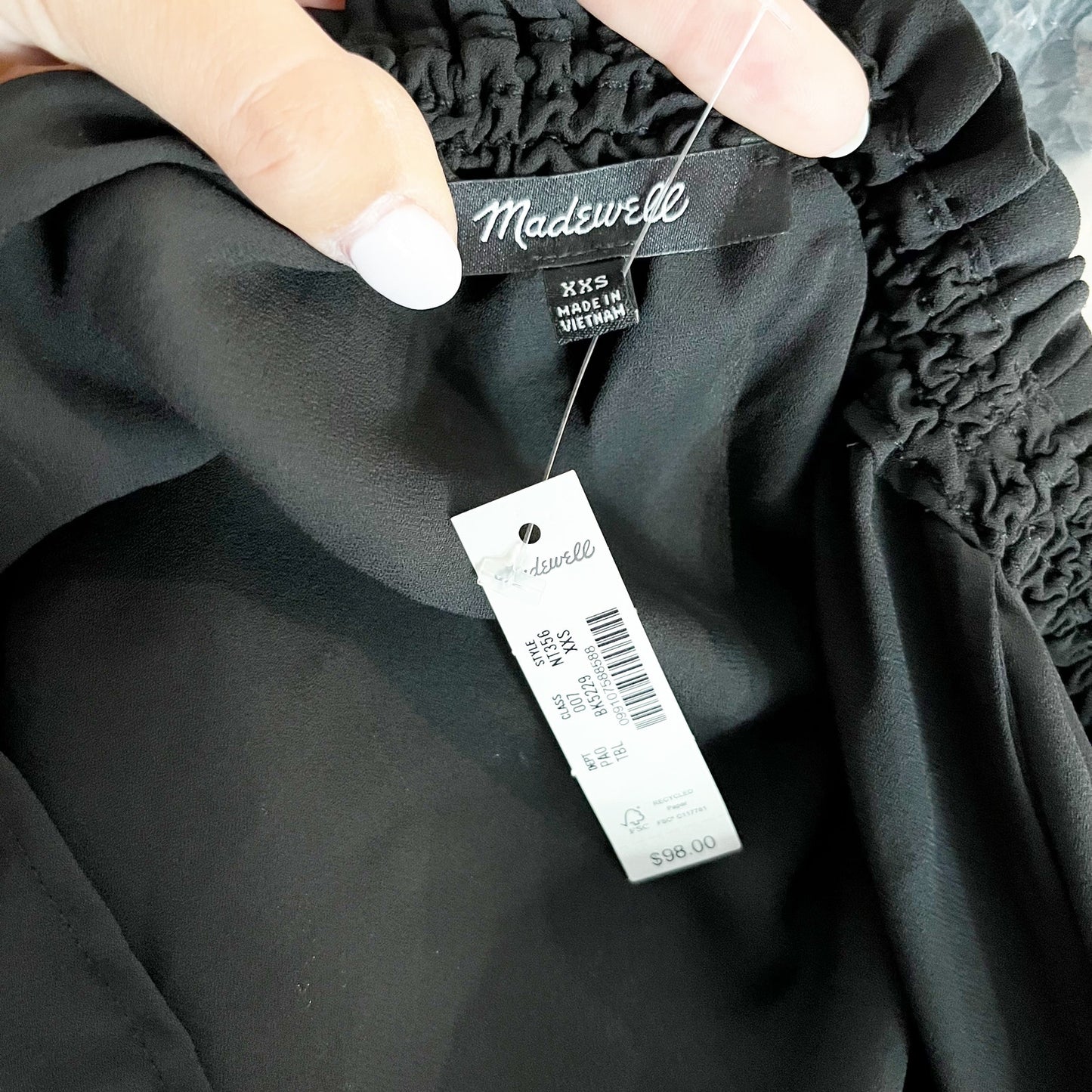 Madewell Long Sleeve Tie Front Blouse Top Black XXS