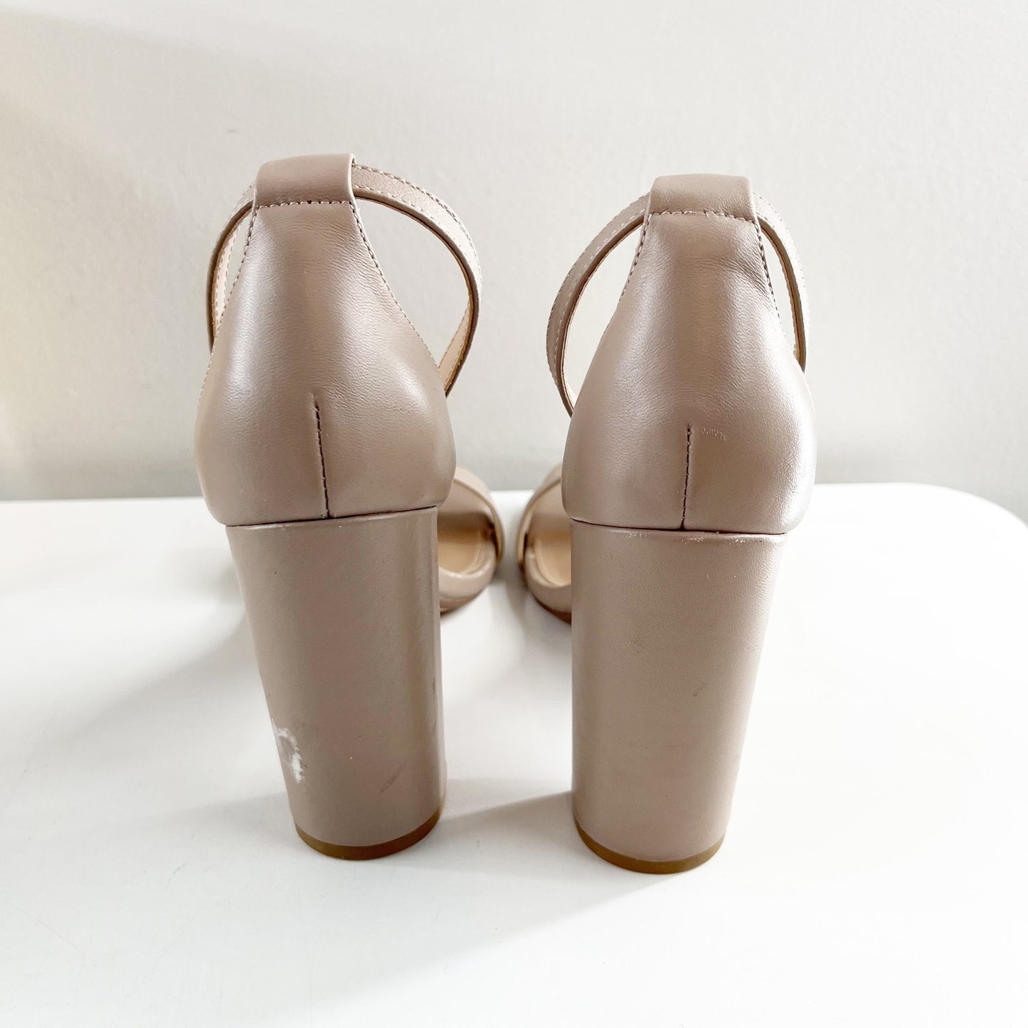 Steve Madden Carrson Ankle Strap Suede Block High Heel Pumps Sandals Blush 7.5