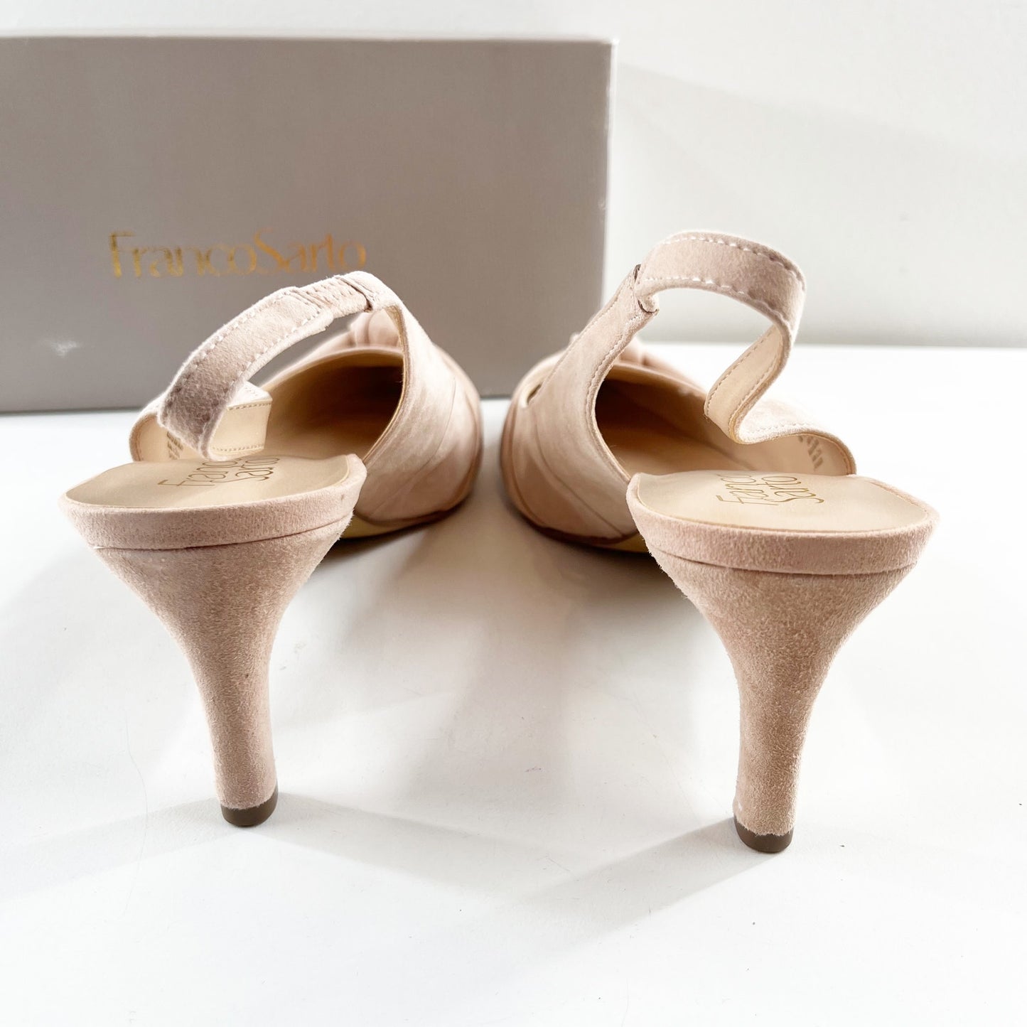 Franco Sarto Dayanara Suede Pointed Toe Slingback Kitten Heels Peach Pink 10