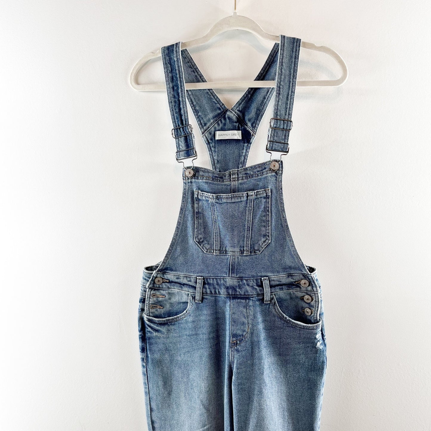 Happily Grey Sleeveless Straight Leg Medium Wash Denim Overall Jumpsuit Blue 26
