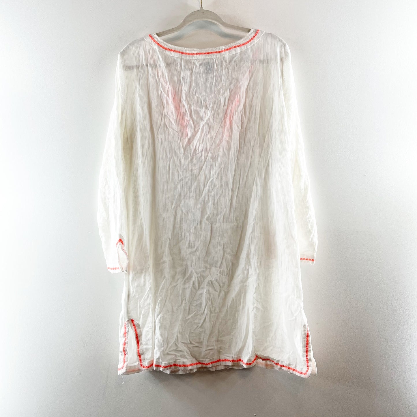 Old Navy Embroidered Gauze 3/4 Sleeve Swimsuit Coverup White Pink Large