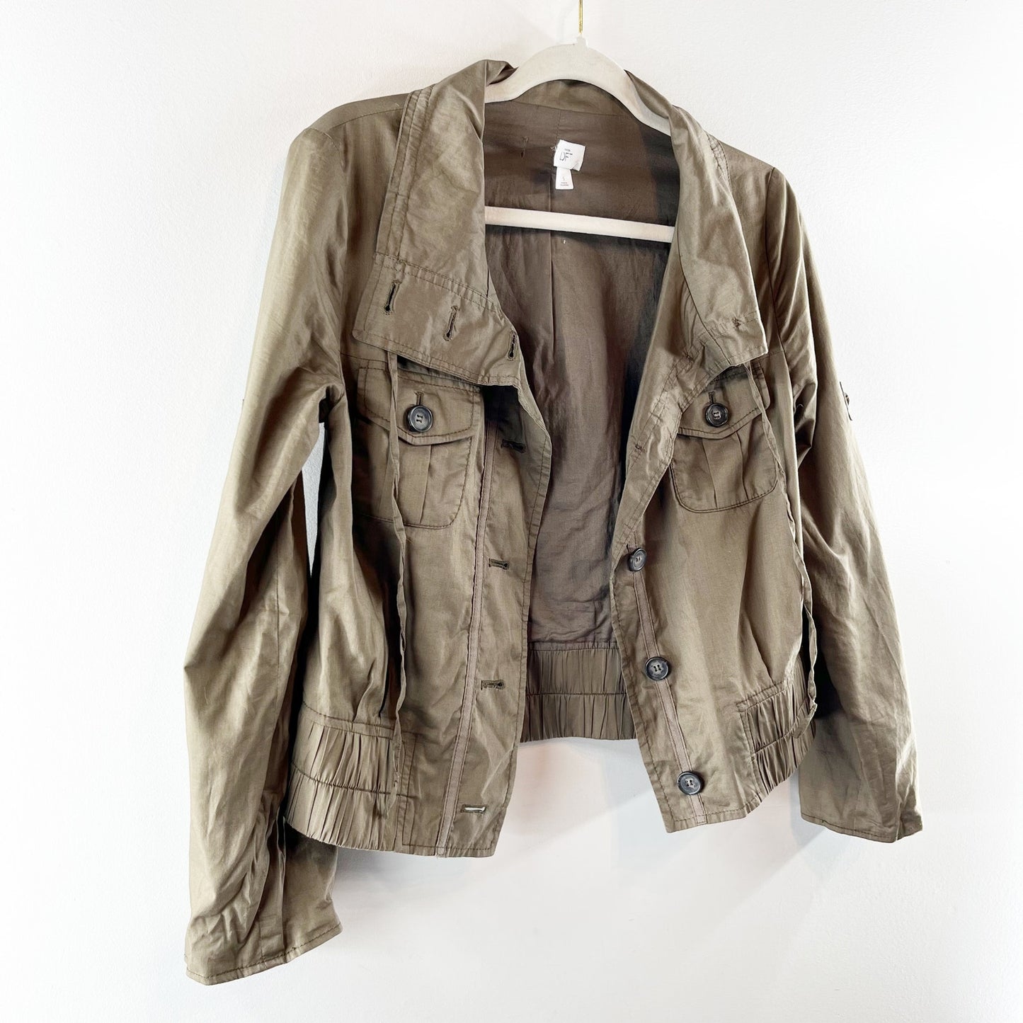 LOFT Long Sleeve Button Up Cropped Utility Jacket Green Small
