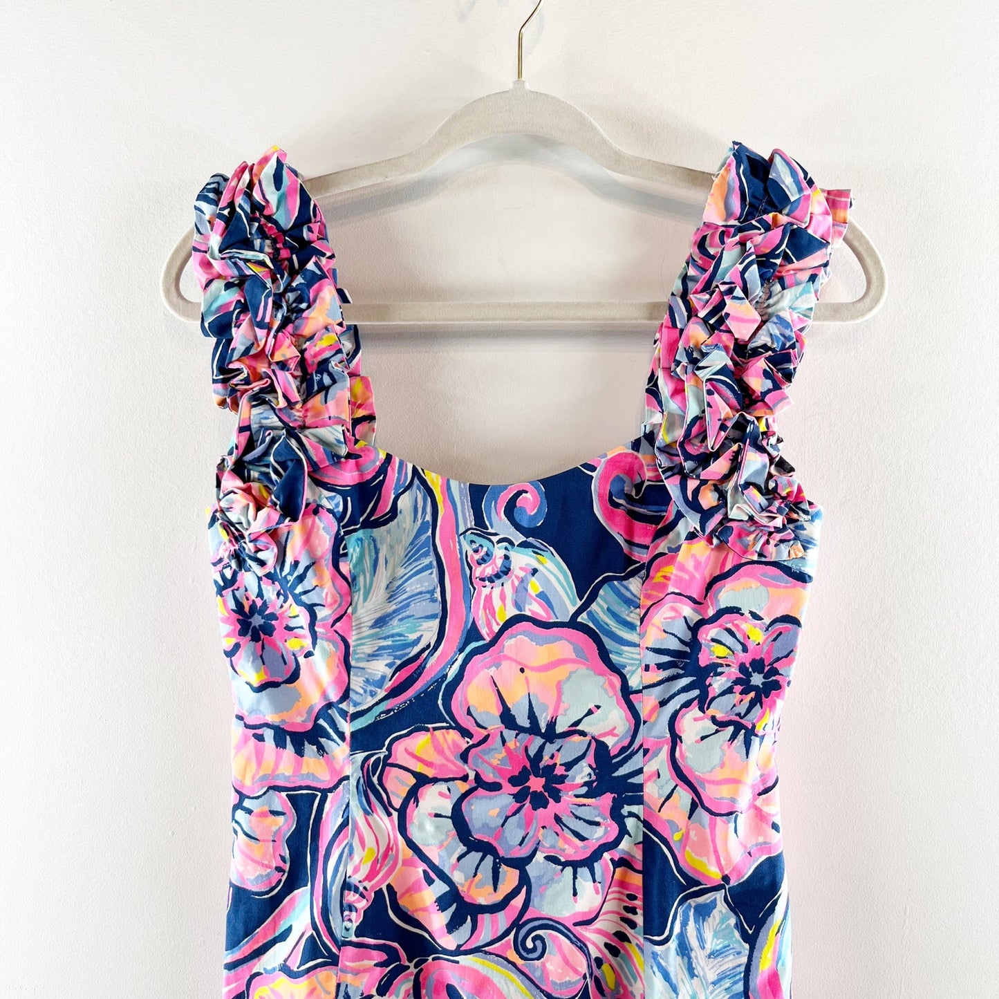 Lilly Pulitzer Devina Floral Ruffle Strap Stretch Mini Sheath Dress Navy Pink 00