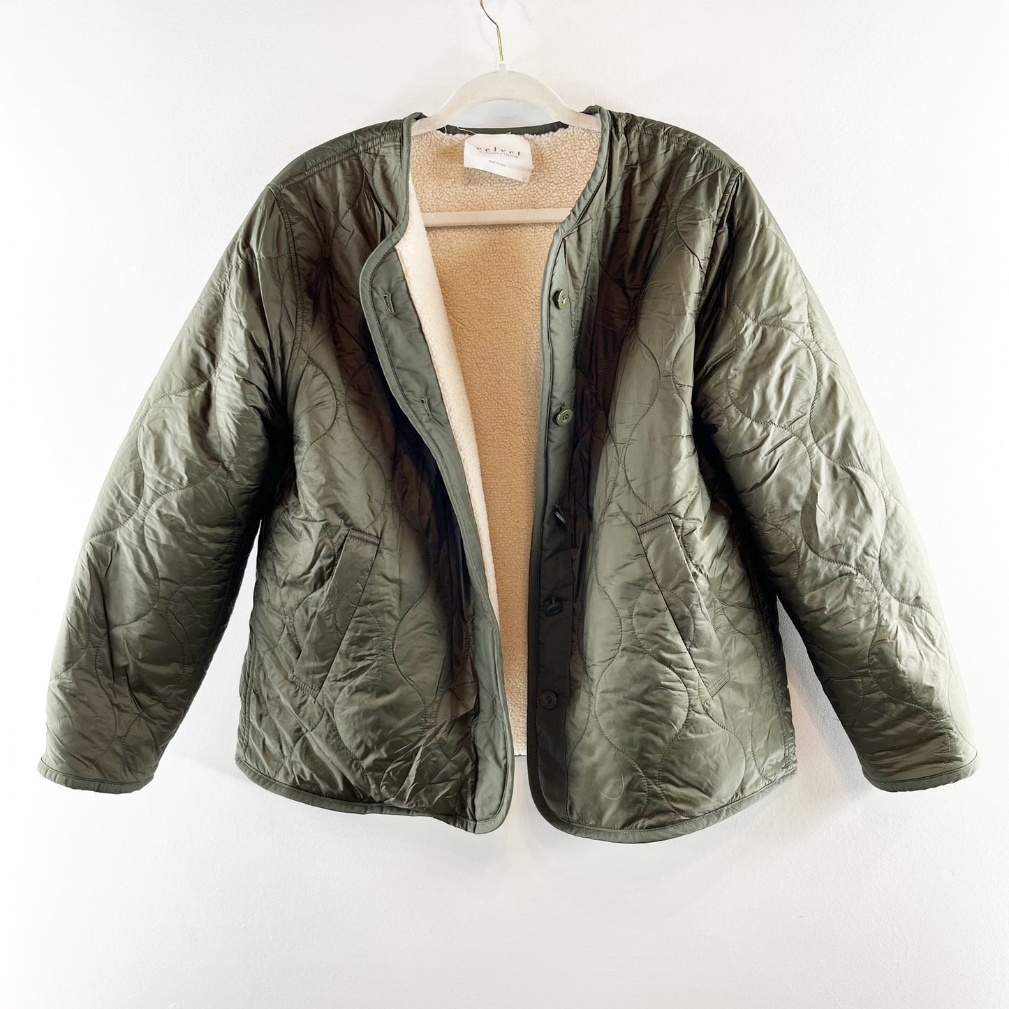 Velvet Graham and Spencer Quilted Marissa Reversible Sherpa Jacket Green Small