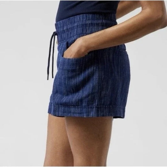 Athleta Cabo Linen Textured Pull On Shorts Blue 6