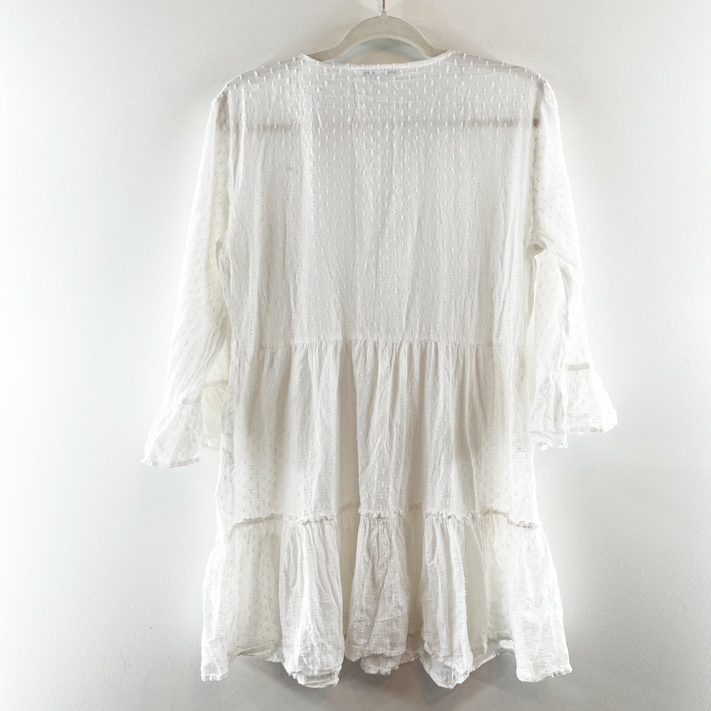 Blue Island Cotton 3/4 Sleeve Ruffle Hem Swim Cover Up White Small