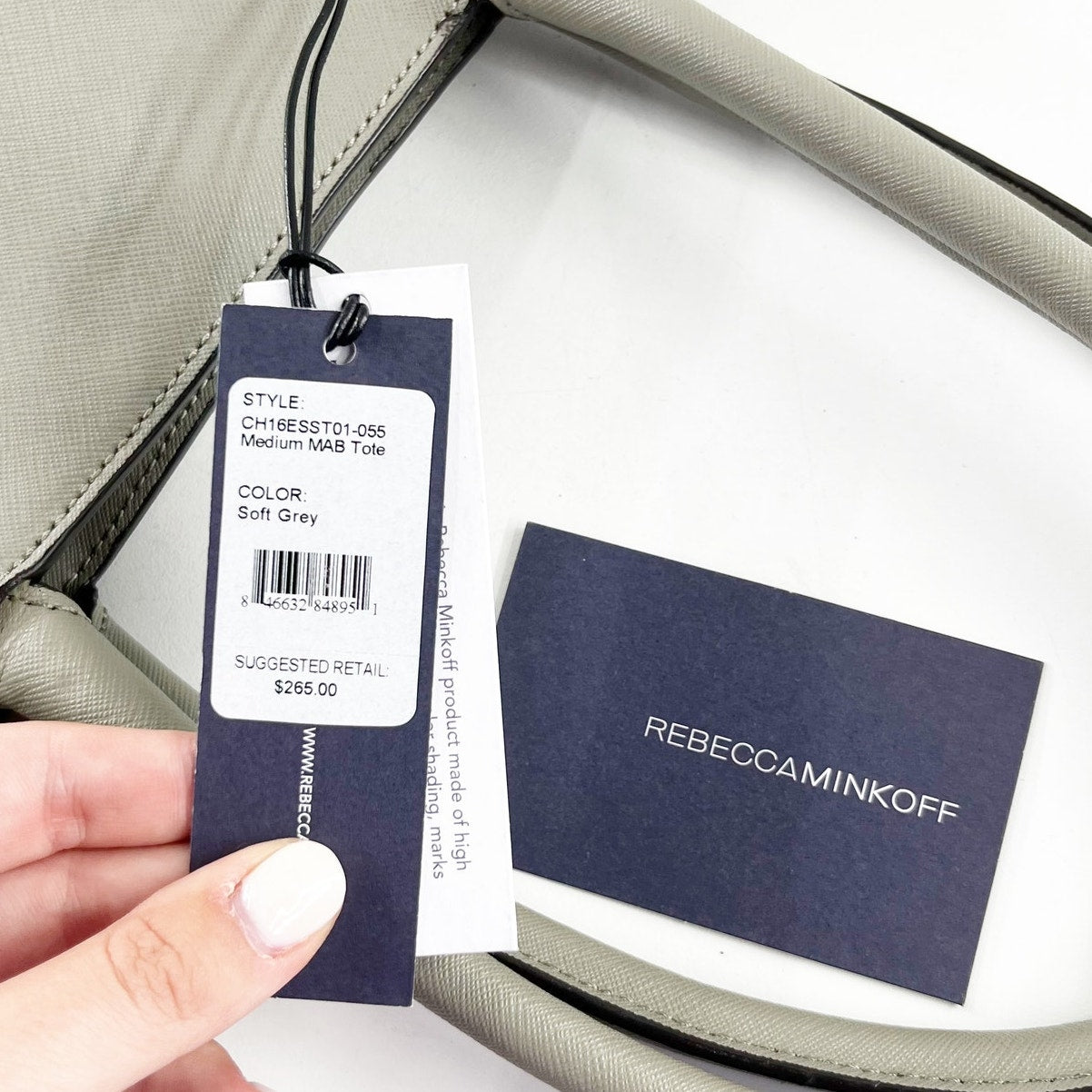 Rebecca Minkoff MAB Leather Square Tote Bag Purse Gray