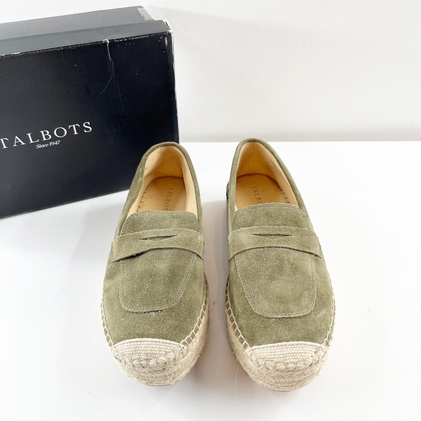 Talbots Quinn Platform Suede Espadrille Shoes Deep Moss Green 8.5