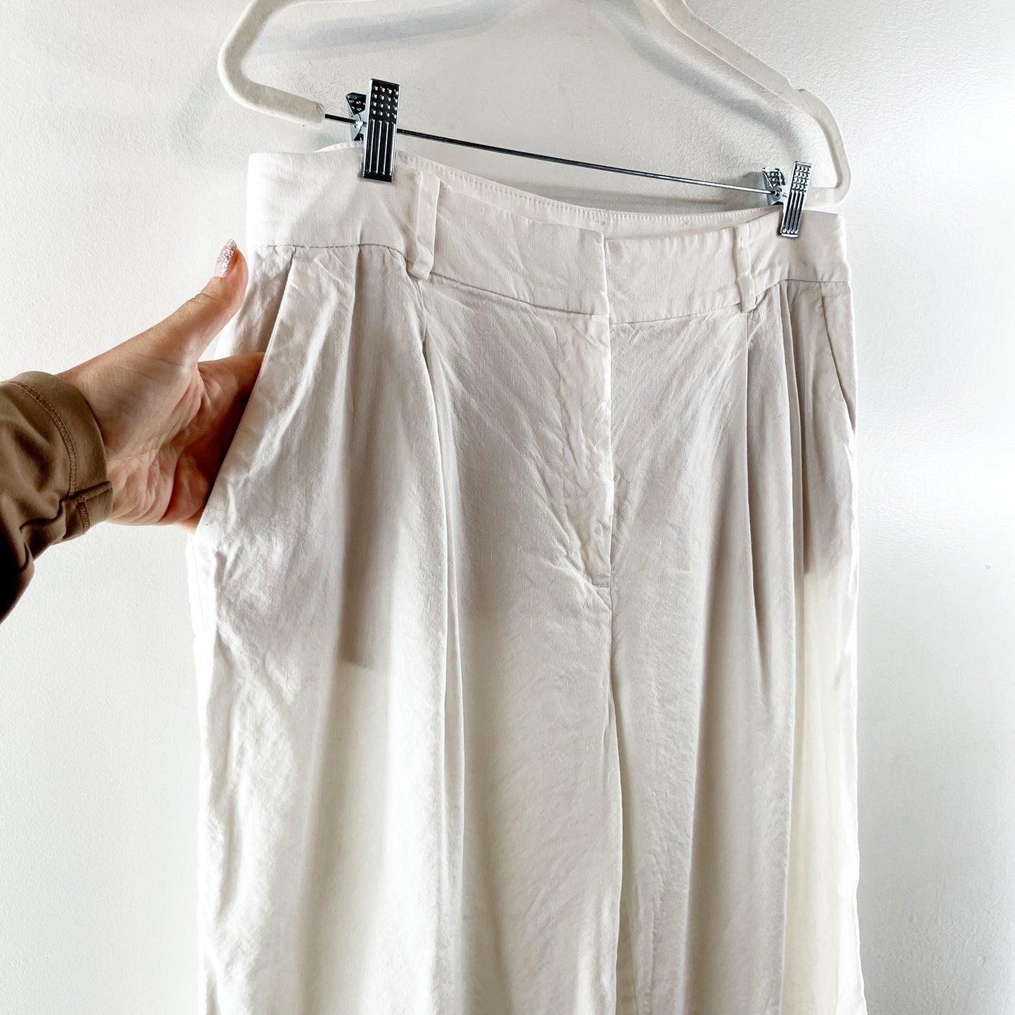 LOFT The High Rise Linen Peyton Trouser Wide Leg Pants White 12