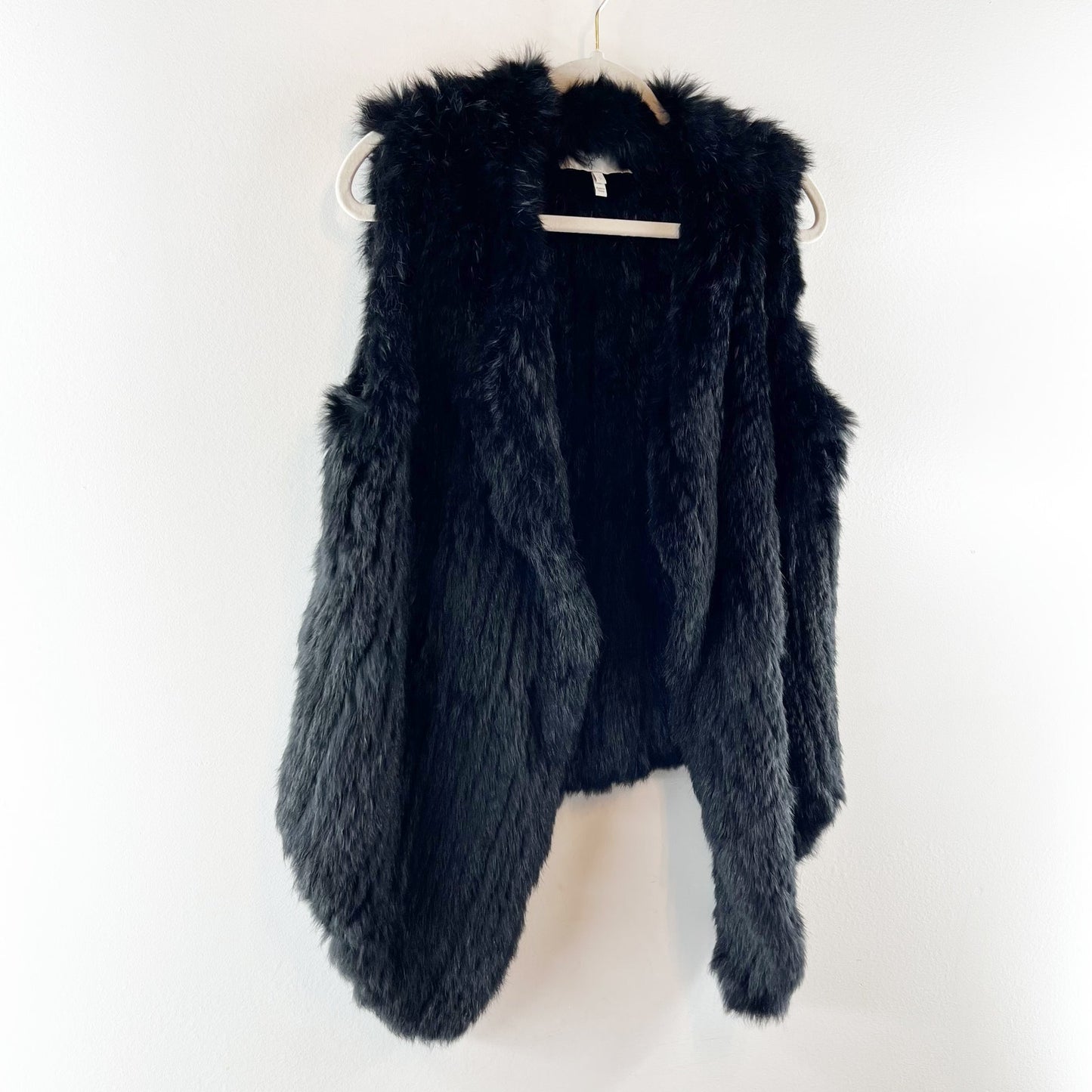 Joie Andoni Sleeveless Draped Open Front Rabbit Fur Vest Black Small