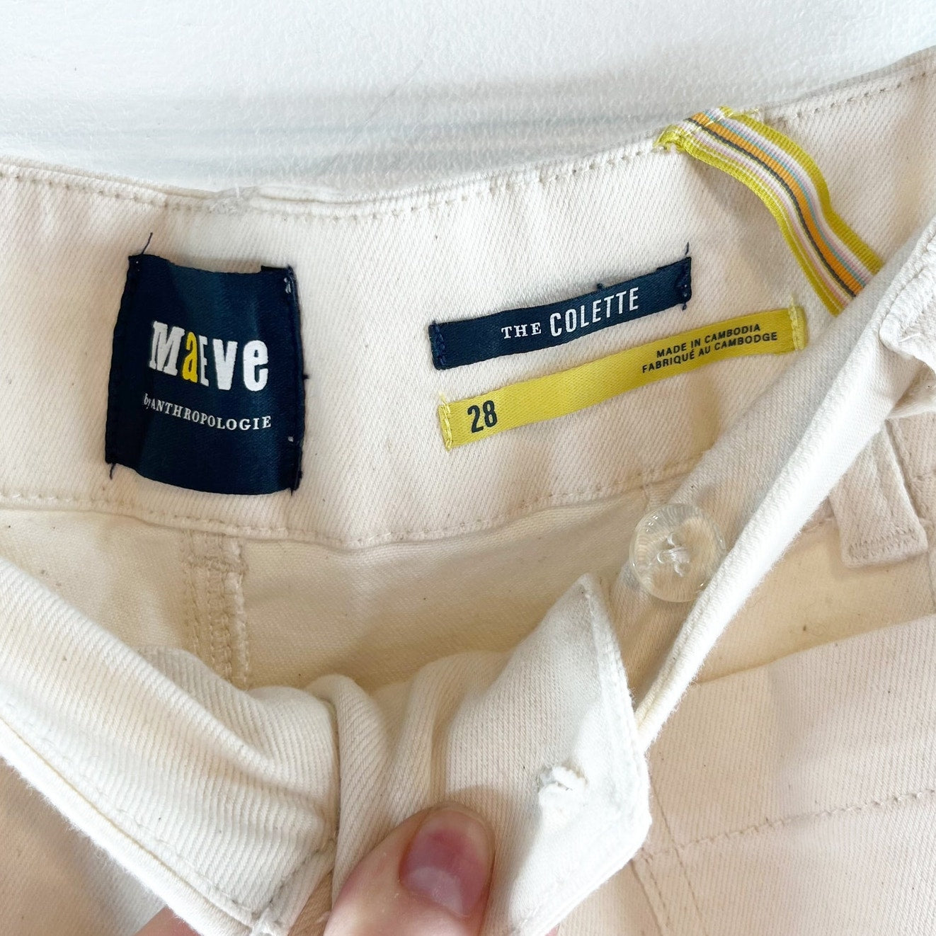 Maeve Anthropologie Colette High Rise Denim Cropped Wide Leg Jeans Cream 28