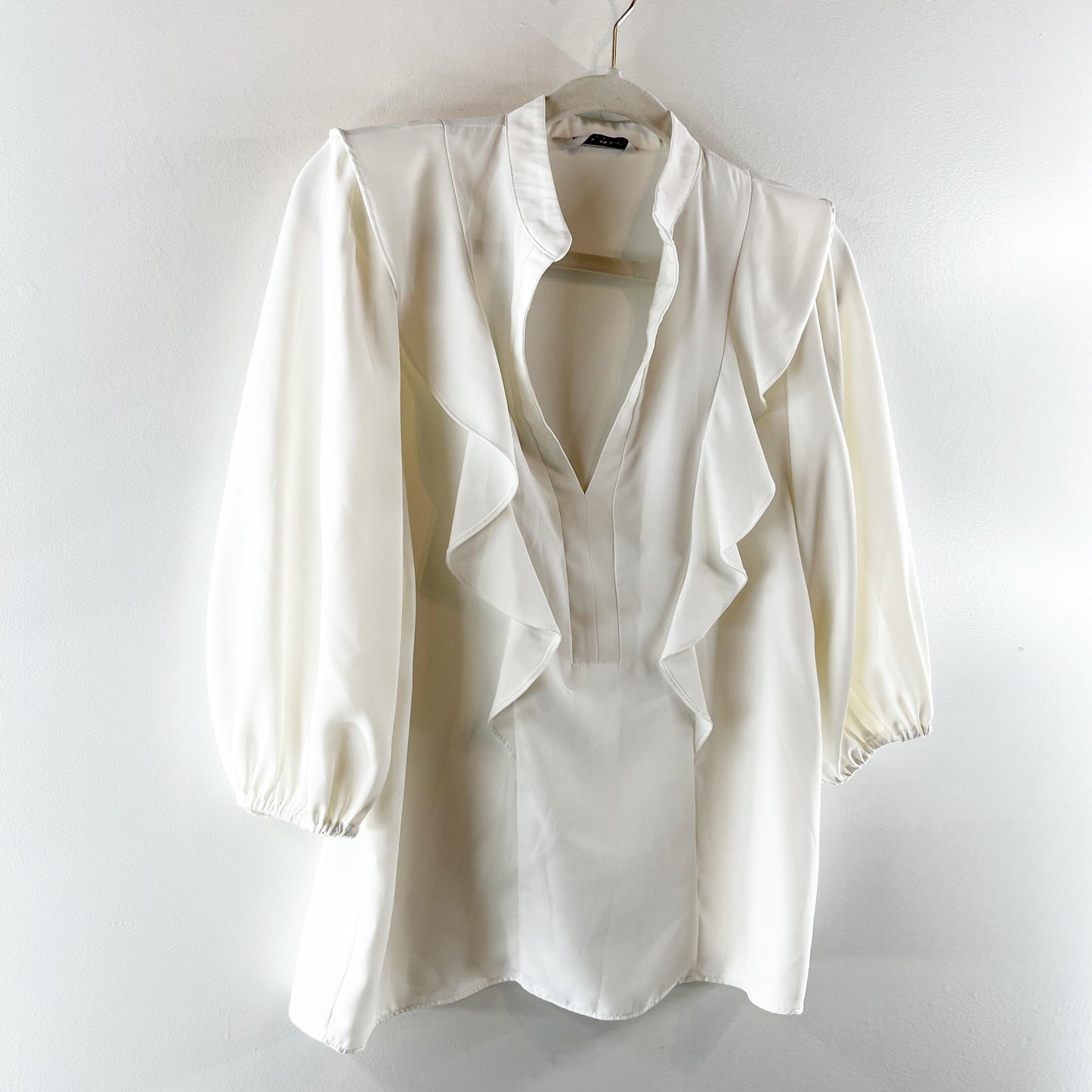 Amanda Uprichard 3/4 Sleeve Ruffle Trim Blouse Top White XS