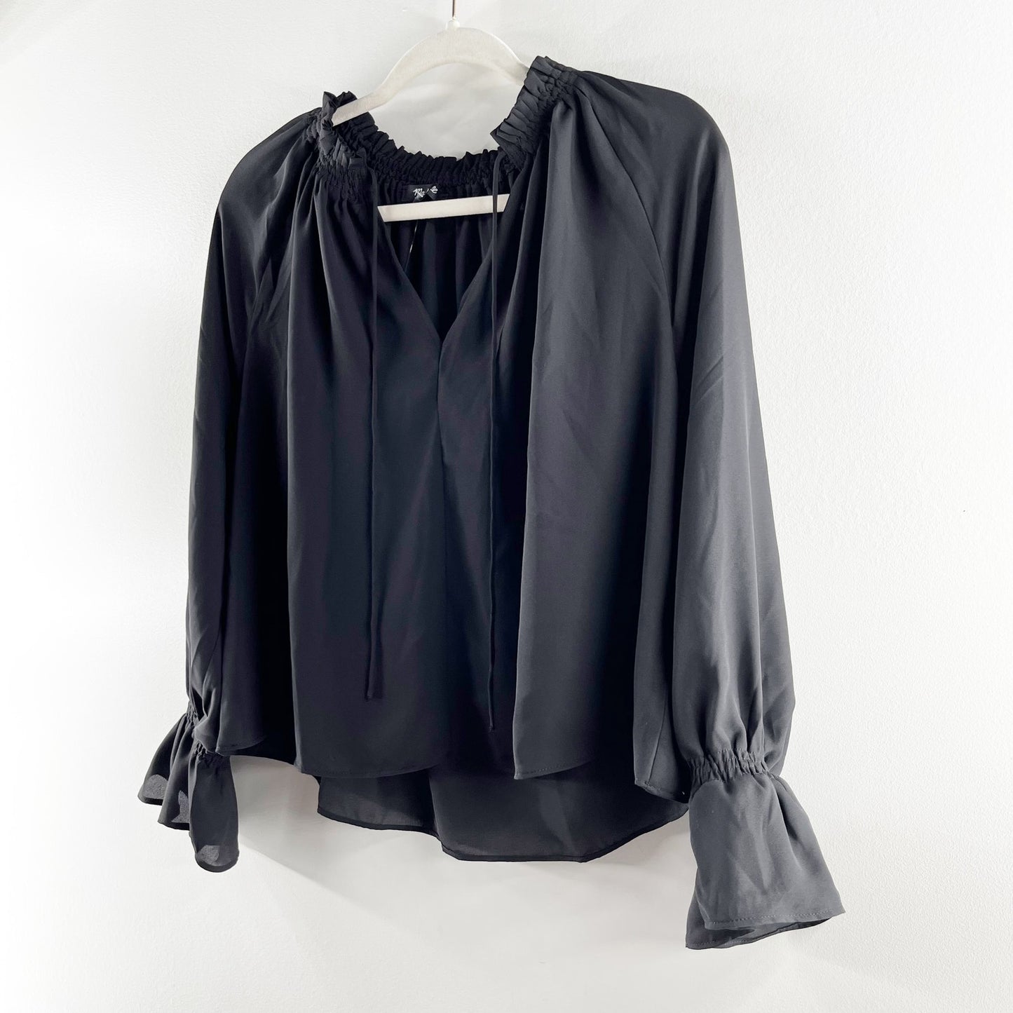 Madewell Long Sleeve Tie Front Blouse Top Black XXS