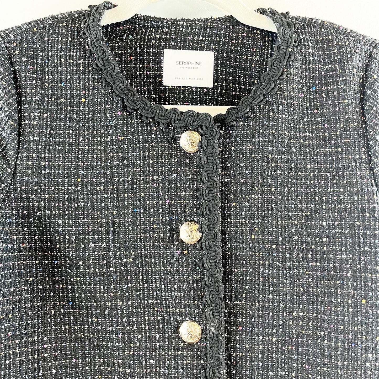 Seraphine Long Sleeve Tweed Cropped Blazer Jacket Black 2