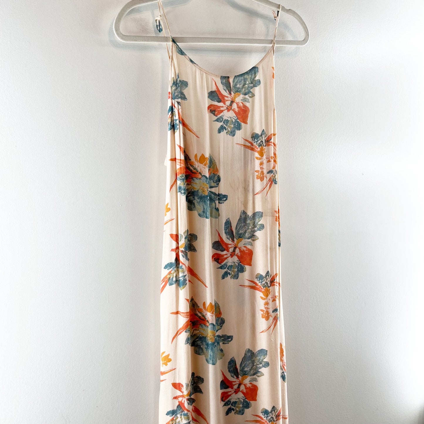 Free People Star Chasing Floral Maxi Slip Dress in Hibiscus Cream Combo Small