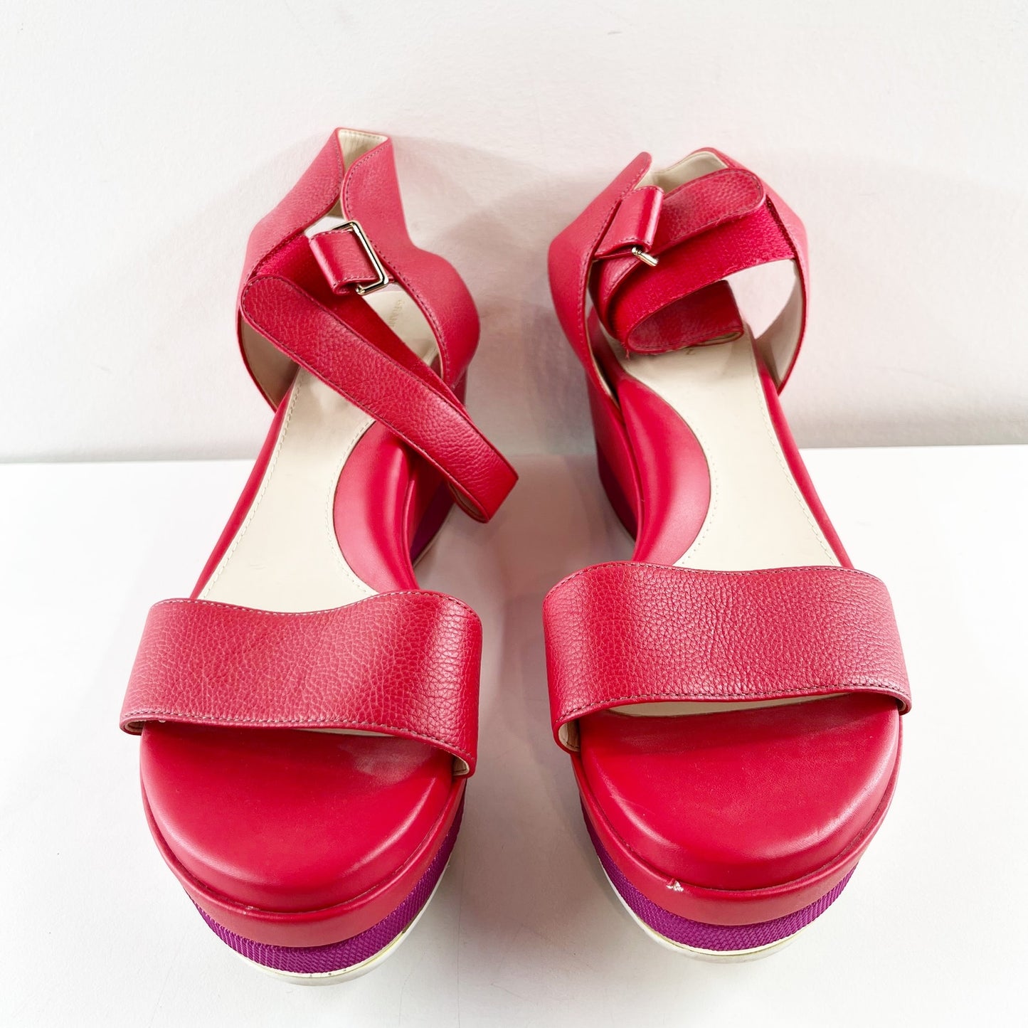 Cole Haan Grand Ambition Platform Chunky Wedge Heel Sandals Red Purple 8