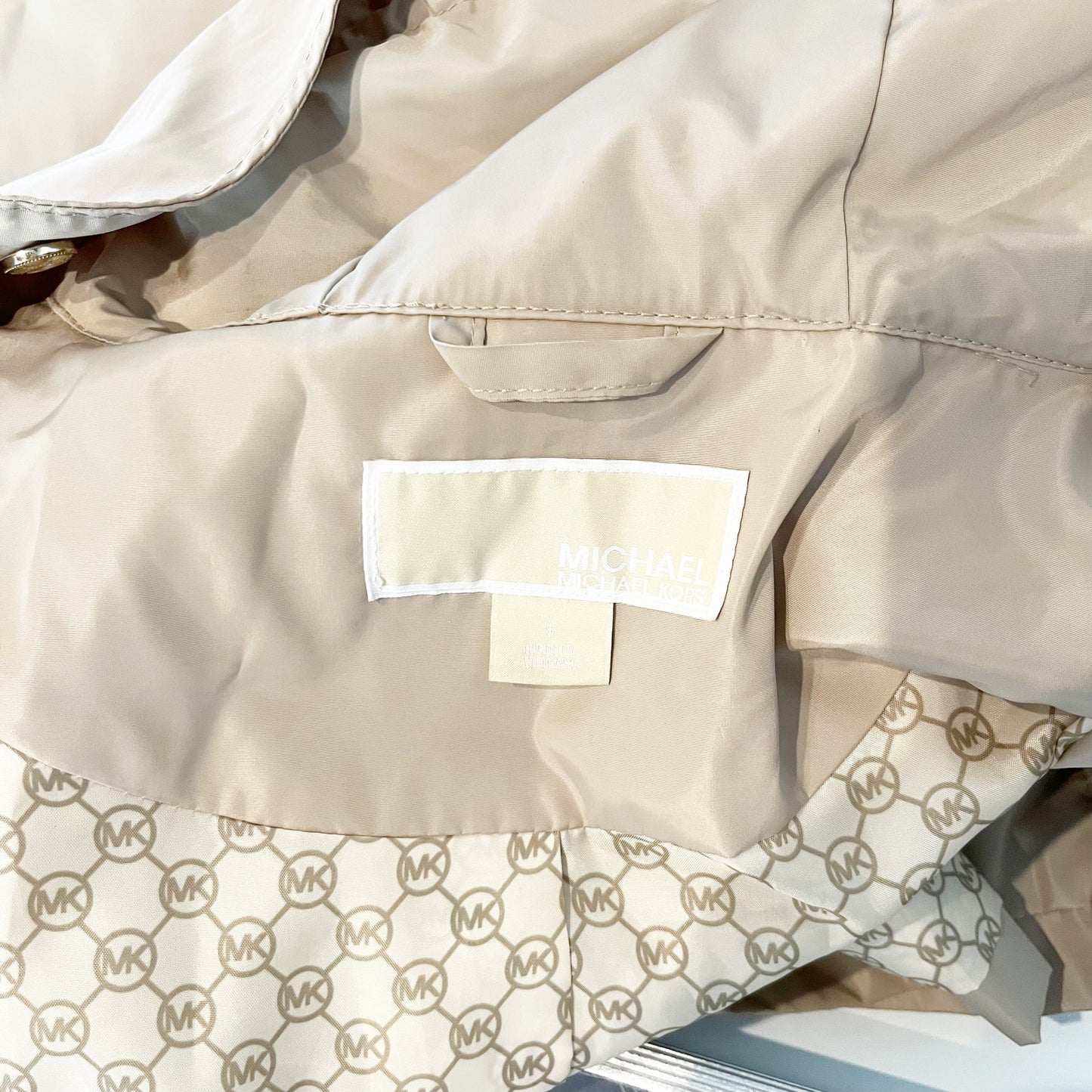 Michael Kors Hooded Longline Utility Trench Raincoat Jacket Tan Small