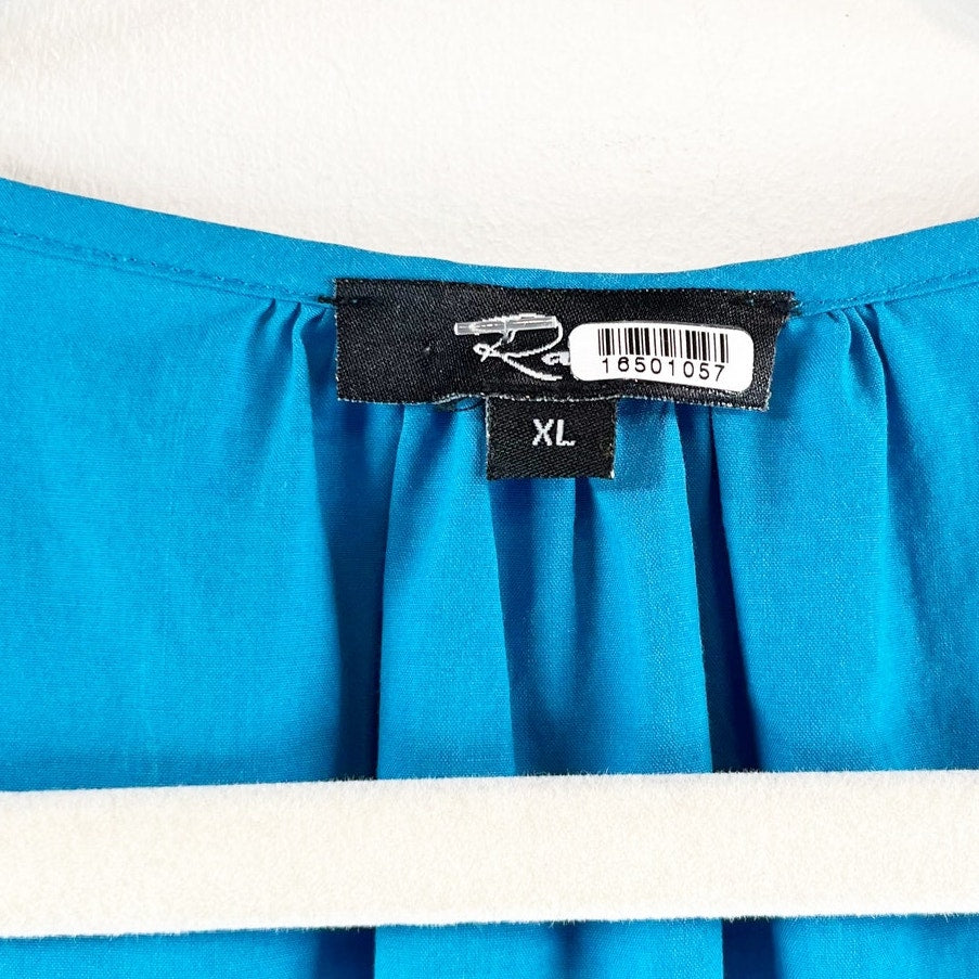 Rails Tina Flutter Sleeve Cotton Poplin Tiered Midi Dress Blue XL