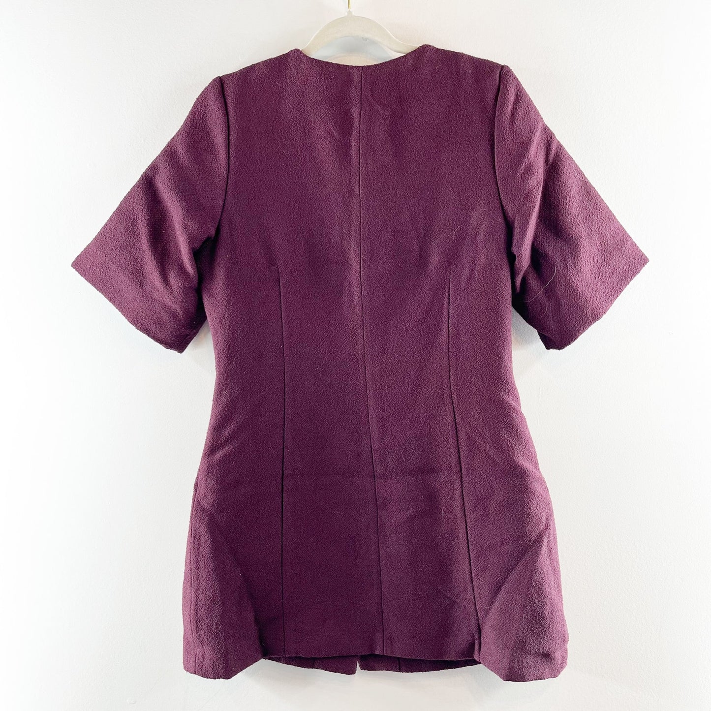 H&M Boucle Short Sleeve Button Up Short Sleeve Mini Dress Plum Purple Small