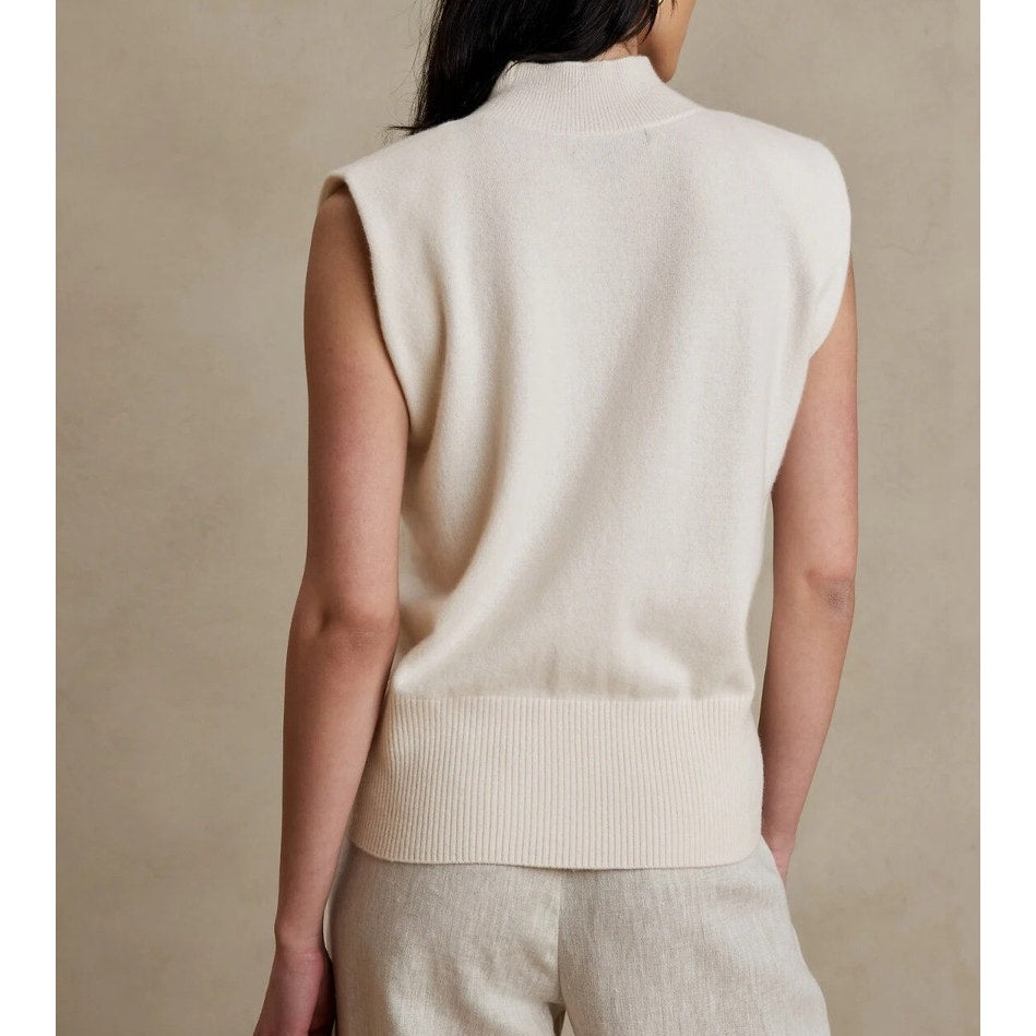Banana Republic Franca Cashmere Padded Shoulder Sweater Sleeveless Cream Top L