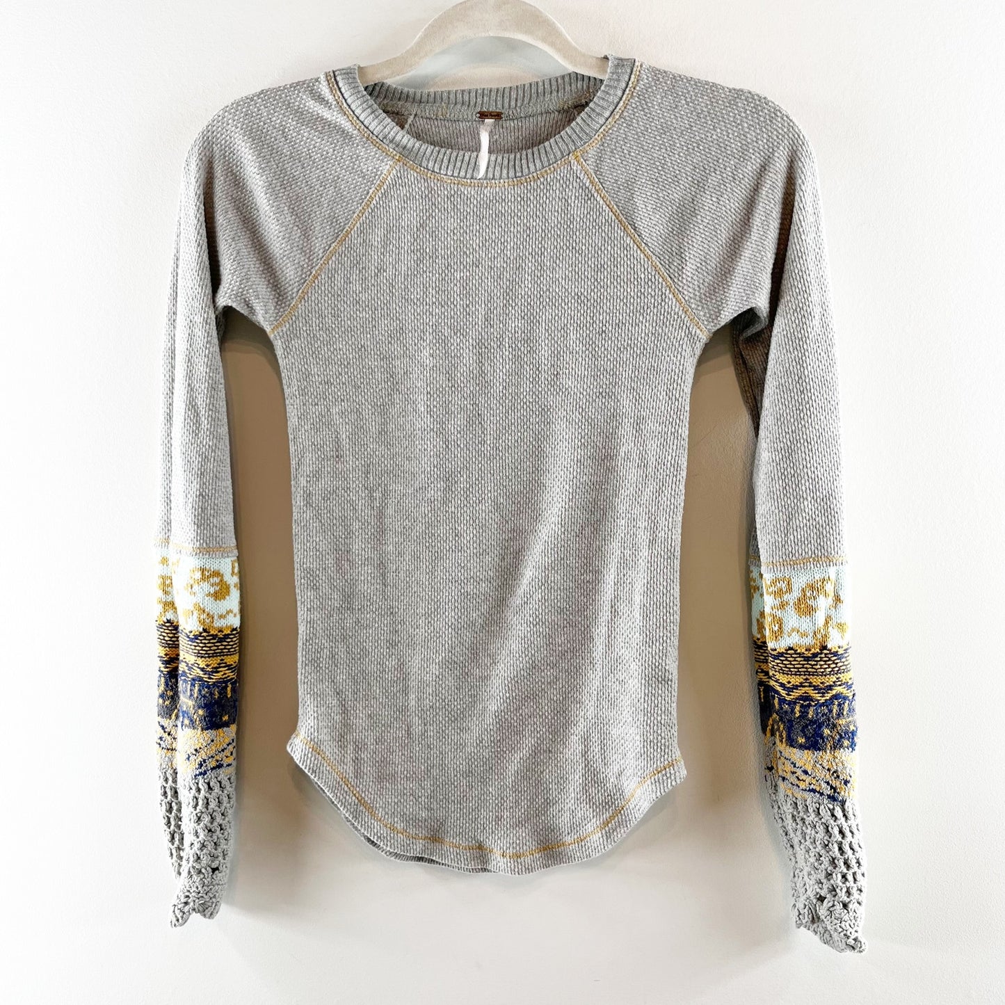 Free People in The Mix Long Sleeve Waffle Thermal Top Gray XS