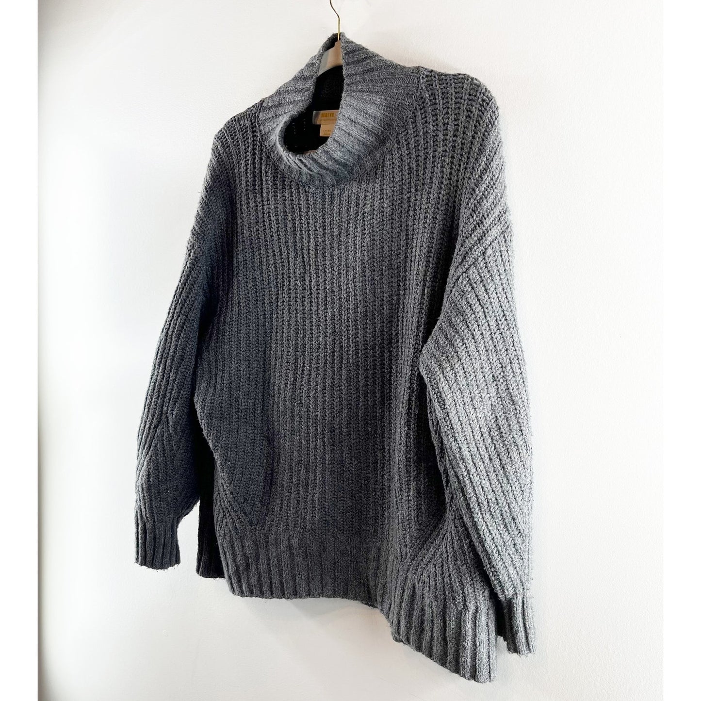 Maeve Anthropologie Dakotah Mock Neck Ribbed Long Sleeve Sweater Gray Large