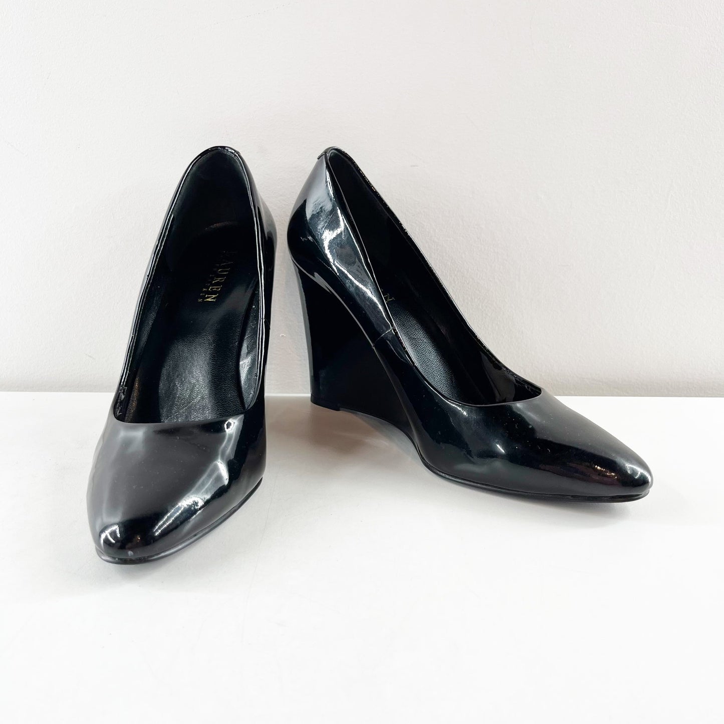 Ralph Lauren Jabine Patent Leather Wedge Pumps Heels Black 7