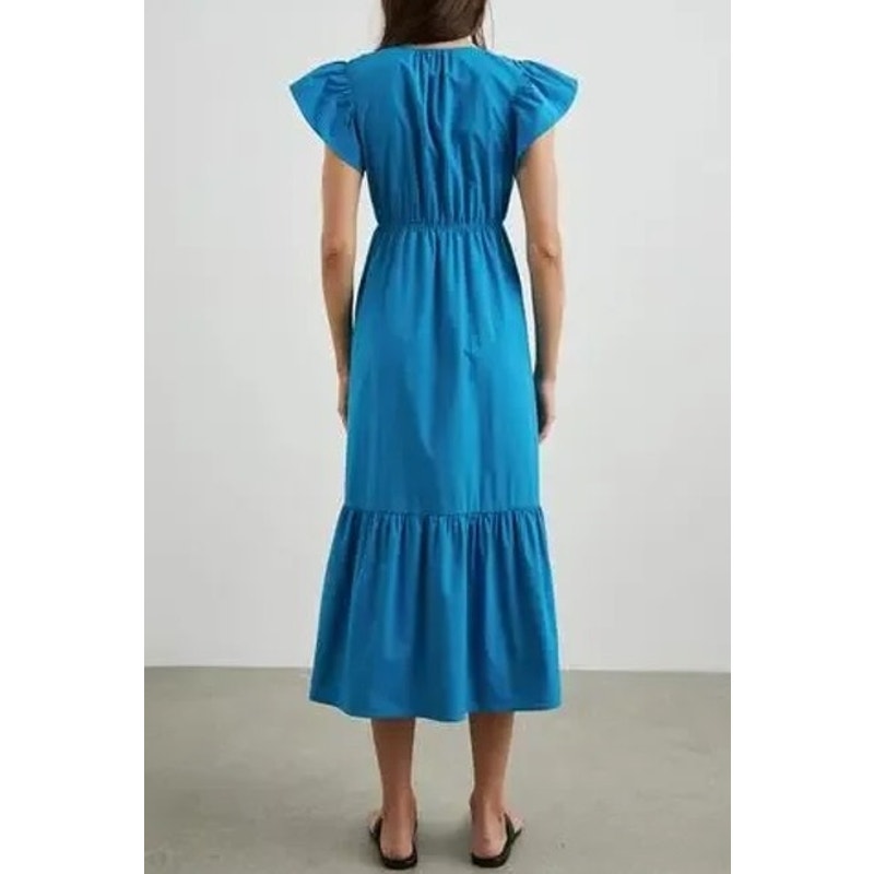 Rails Tina Flutter Sleeve Cotton Poplin Tiered Midi Dress Blue XL