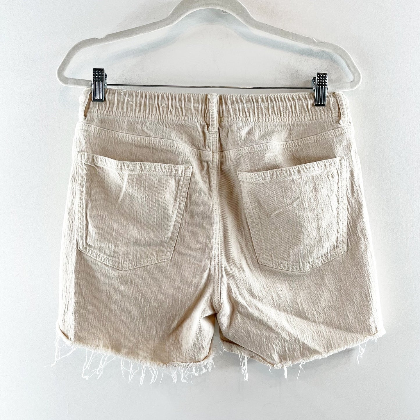American Eagle Outfitters Tomgirl High Rise Drawstring Frayed Hem Short Beige 6