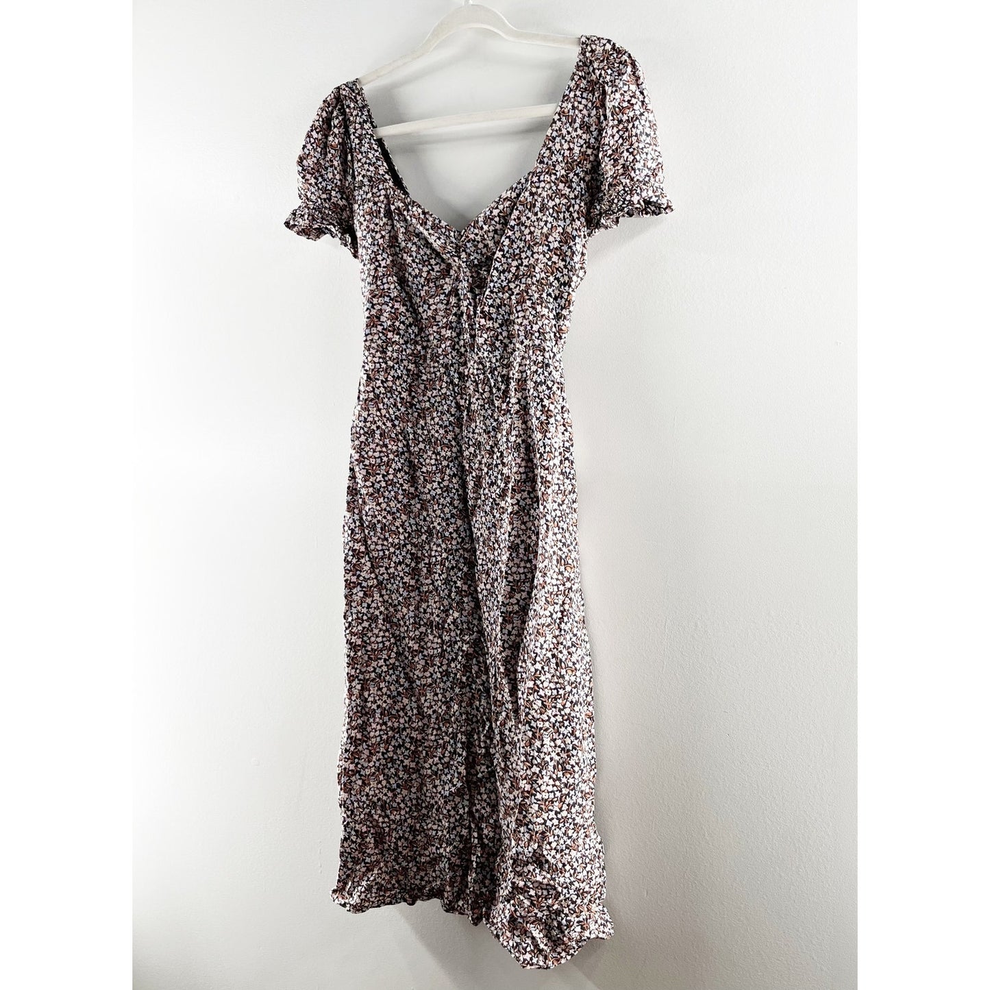 Billabong Floral Sweetheart Neckline Short Sleeve Midi Dress Brown XS