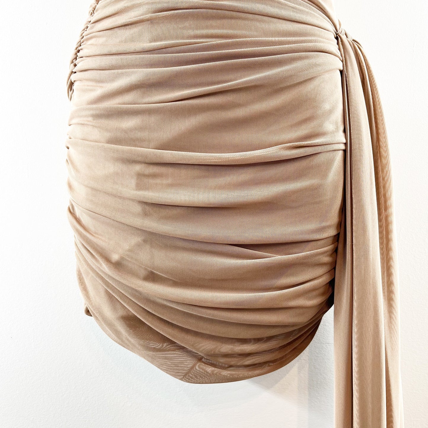 Bobbles & Lace Ruched Sweetheart Neck Strapless Mini Dress Taupe Brown Medium