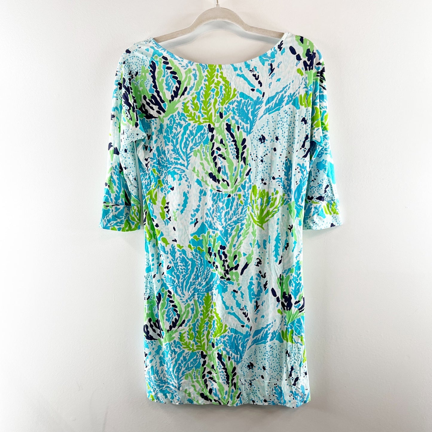 Lilly Pulitzer Pima Cotton Eliza Mini Shift Dress in Lets Cha Cha Blue Green XS