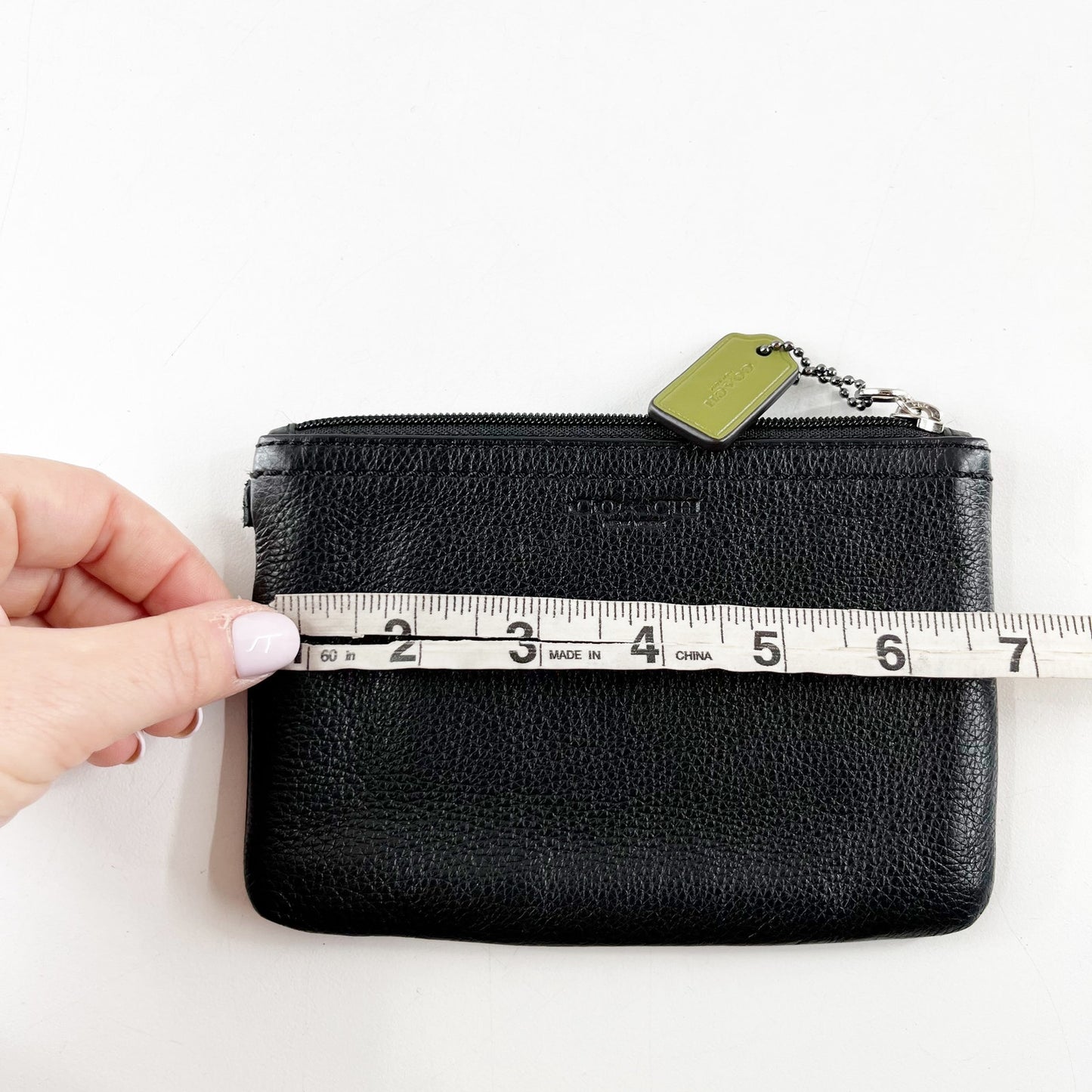 Coach Leather Square Pouch Wallet with Green Hang Tag Black
