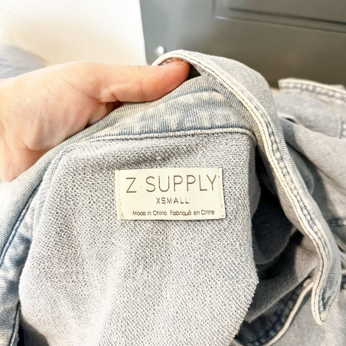 Z Supply Long Sleeve All Day Soft French Terry Knit Denim Jacket Light Blue XS