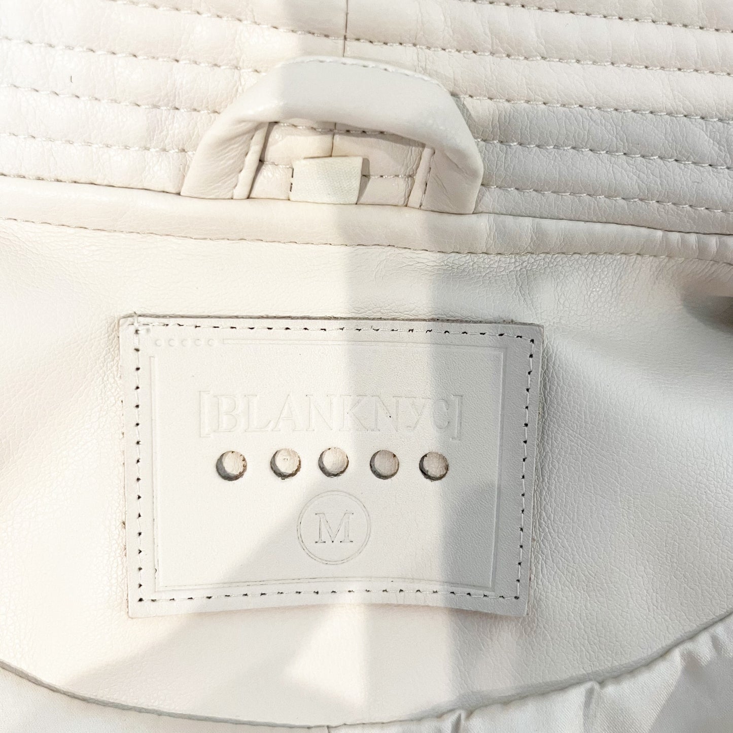 Blank NYC Faux Leather Long Sleeve Crop Asymmetric Full Zip Moto Jacket Cream M