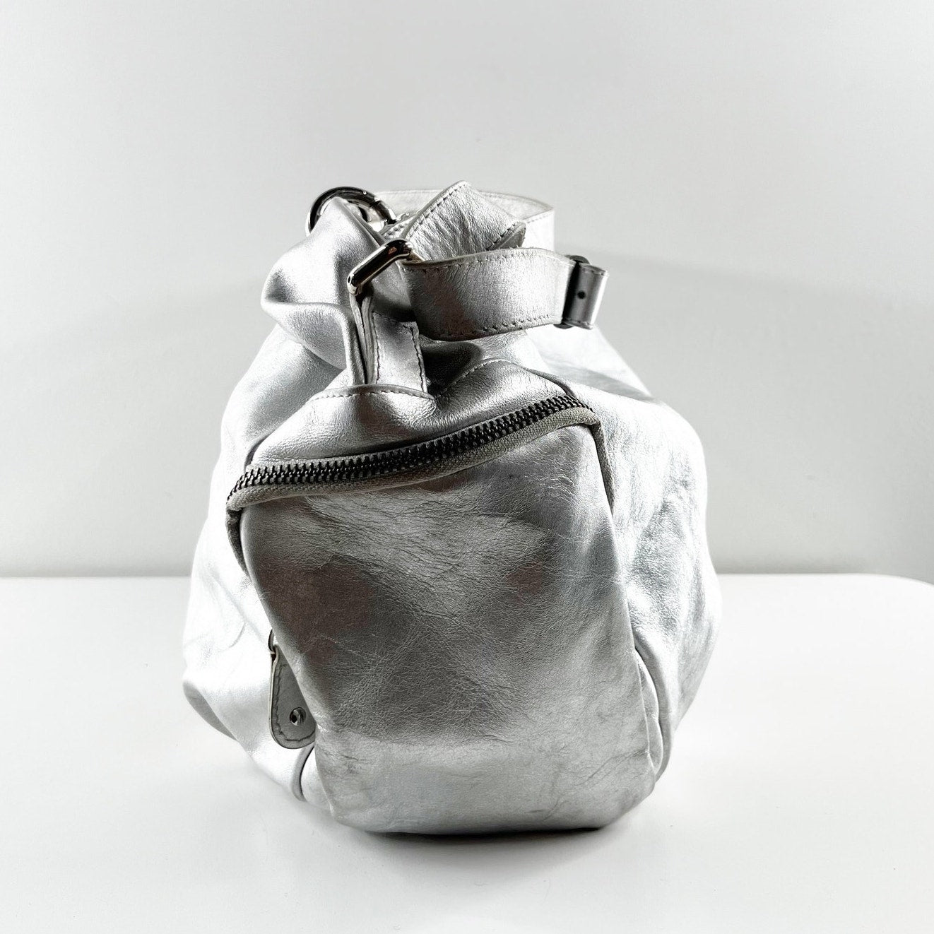 Furla Shoulder Bag Purse Metallic Silver