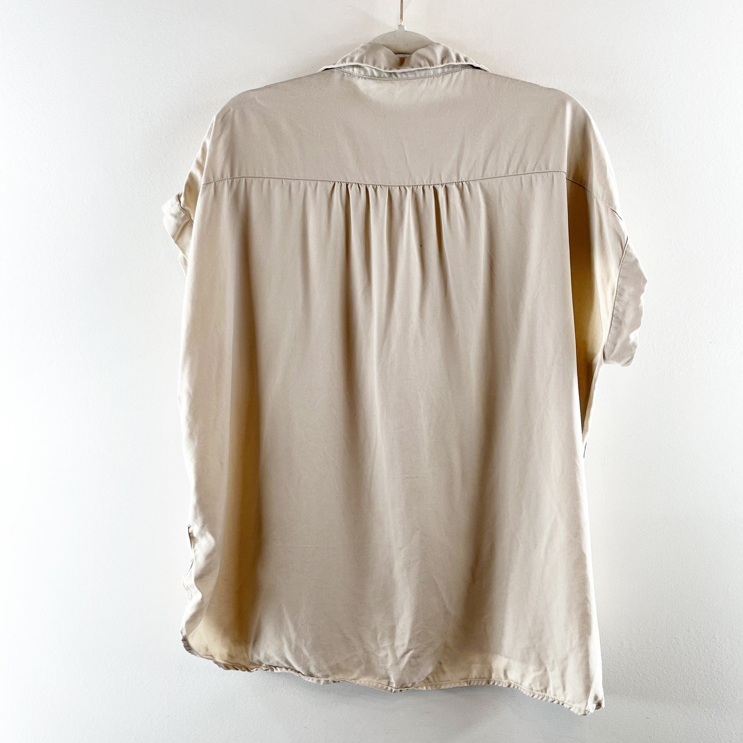 Quince Vintage Wash 100% Tencel Short Sleeve Camp Shirt Shale Tan XL