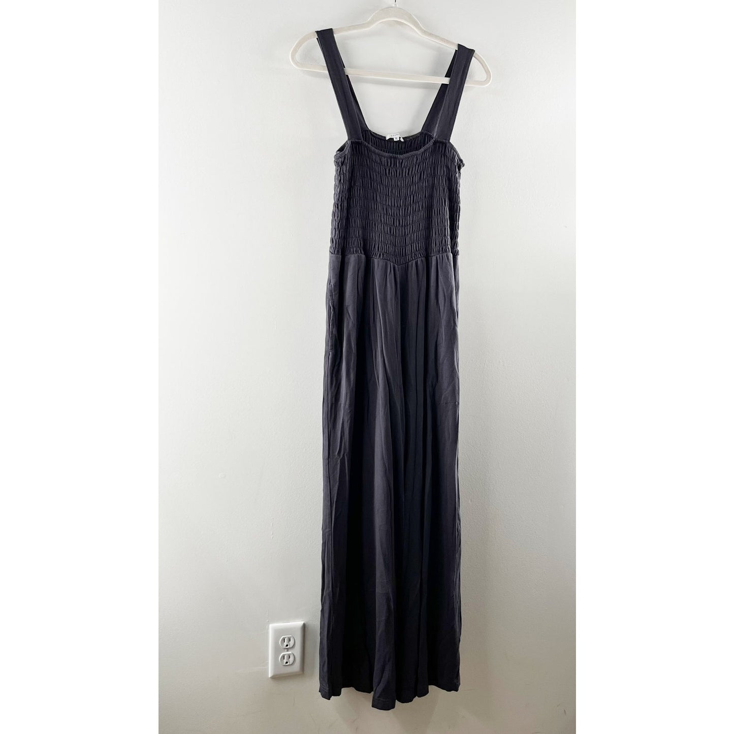 Z Supply Smocked Square Neck Wide Leg Jumpsuit Gray Medium