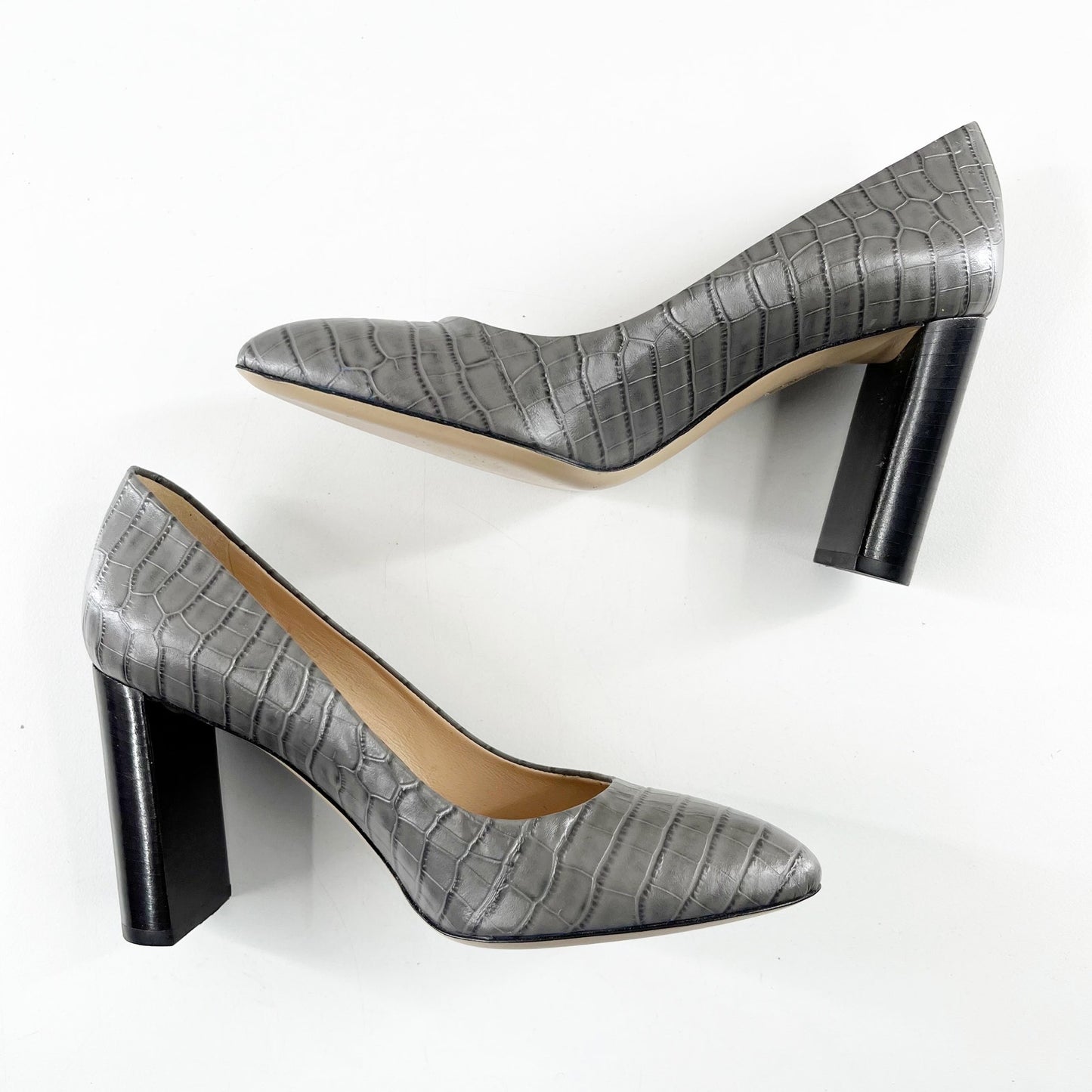 M. Gemi The Lustro Croco Heels Pumps Almond Toe Gray 36.5
