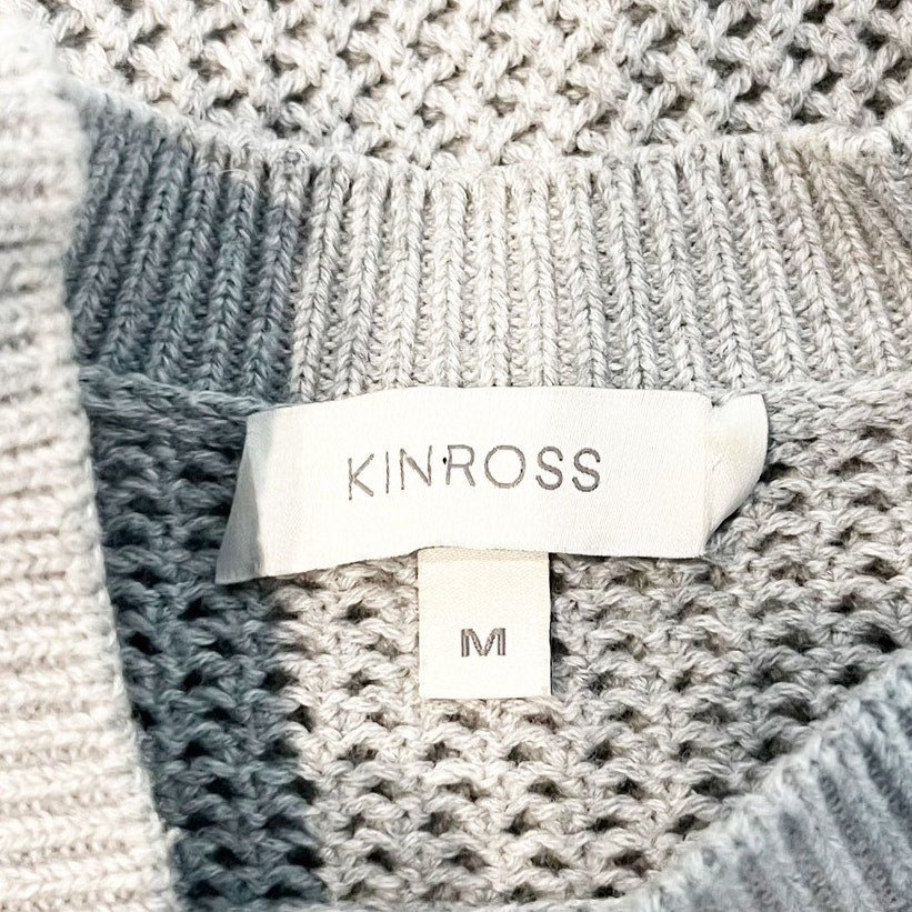 Kinross Crewneck Puff Sleeve Colorblock Sweater Gray White Medium