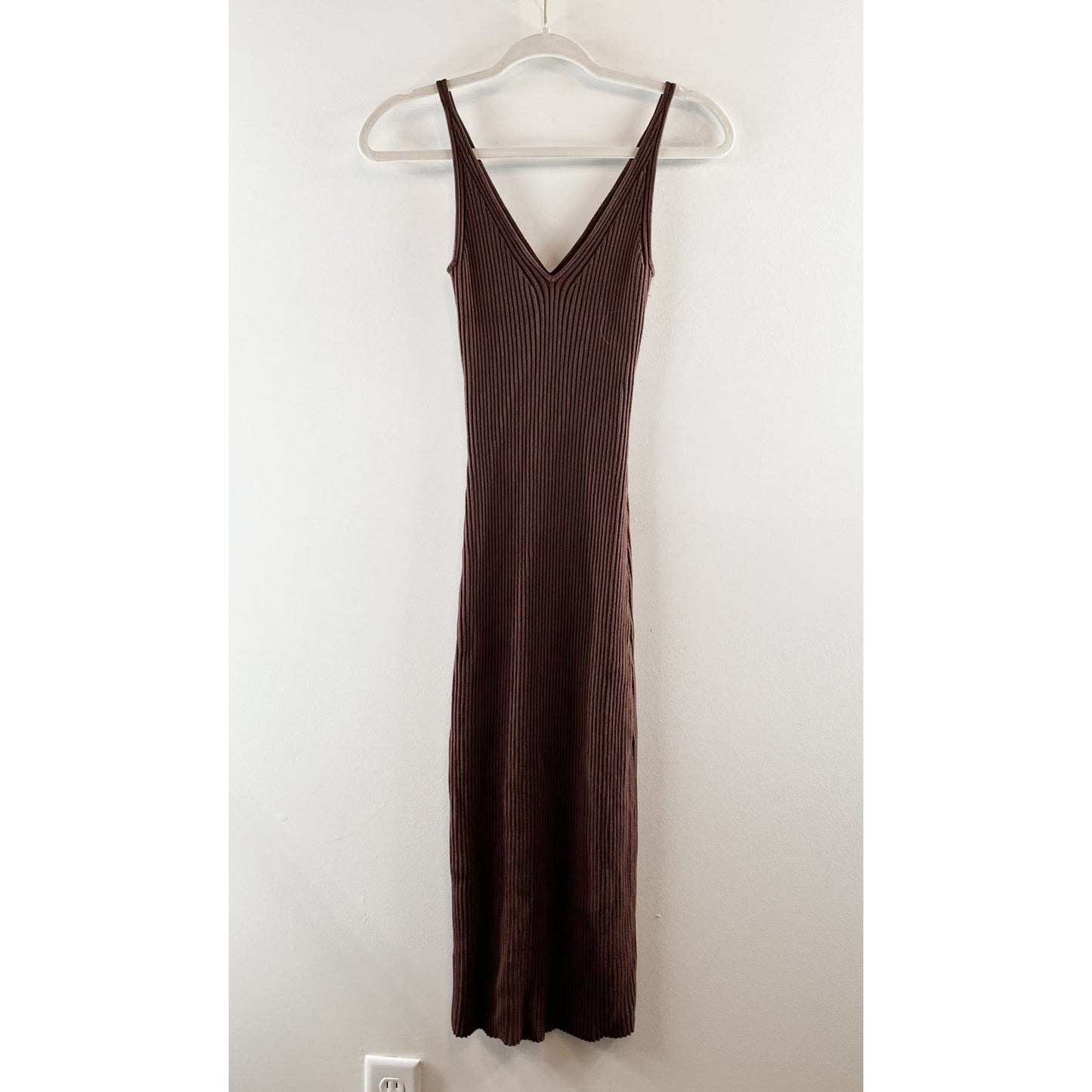 Abercrombie & Fitch Ribbed Keyhole Cutout Sleeveless Midi Tank Dress Brown Med