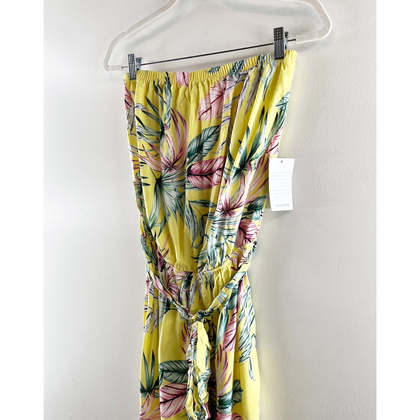 The Vanity Room Strapless Tropical Print Jogger Jumpsuit Banana Yellow Medium