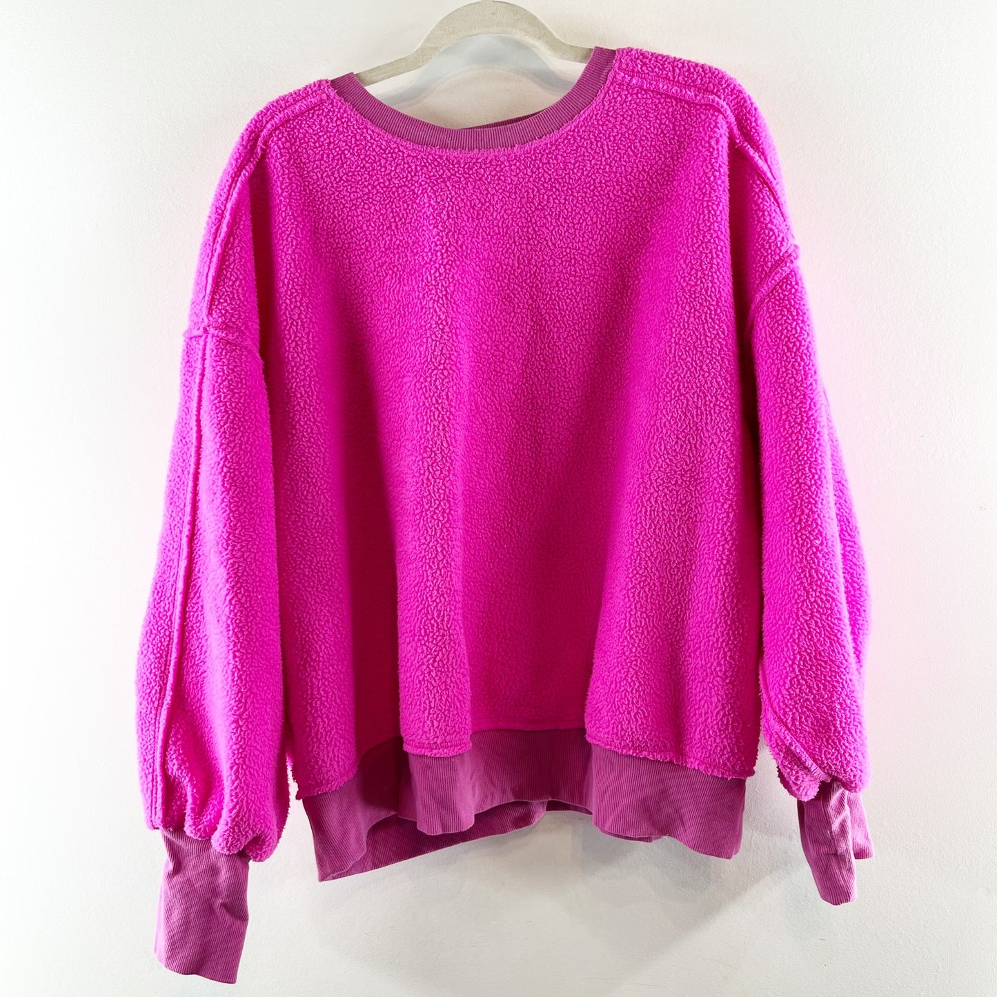 Pilcro Crewneck Sherpa Fleece Long Sleeve Sweatshirt Pink 1X