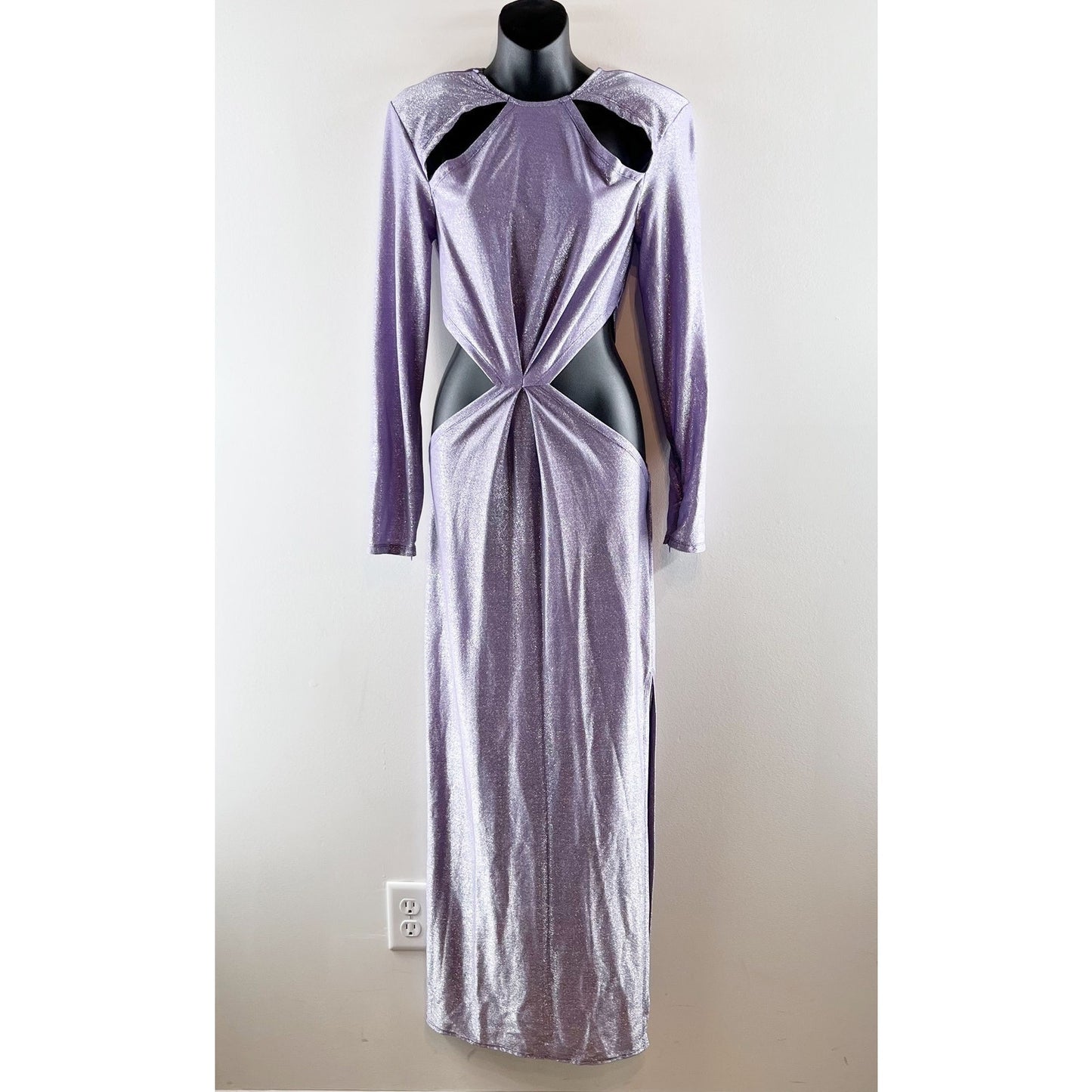 Bronx & Banco Amara Long Sleeve Cutout Maxi Dress Gown Lilac Purple XXL