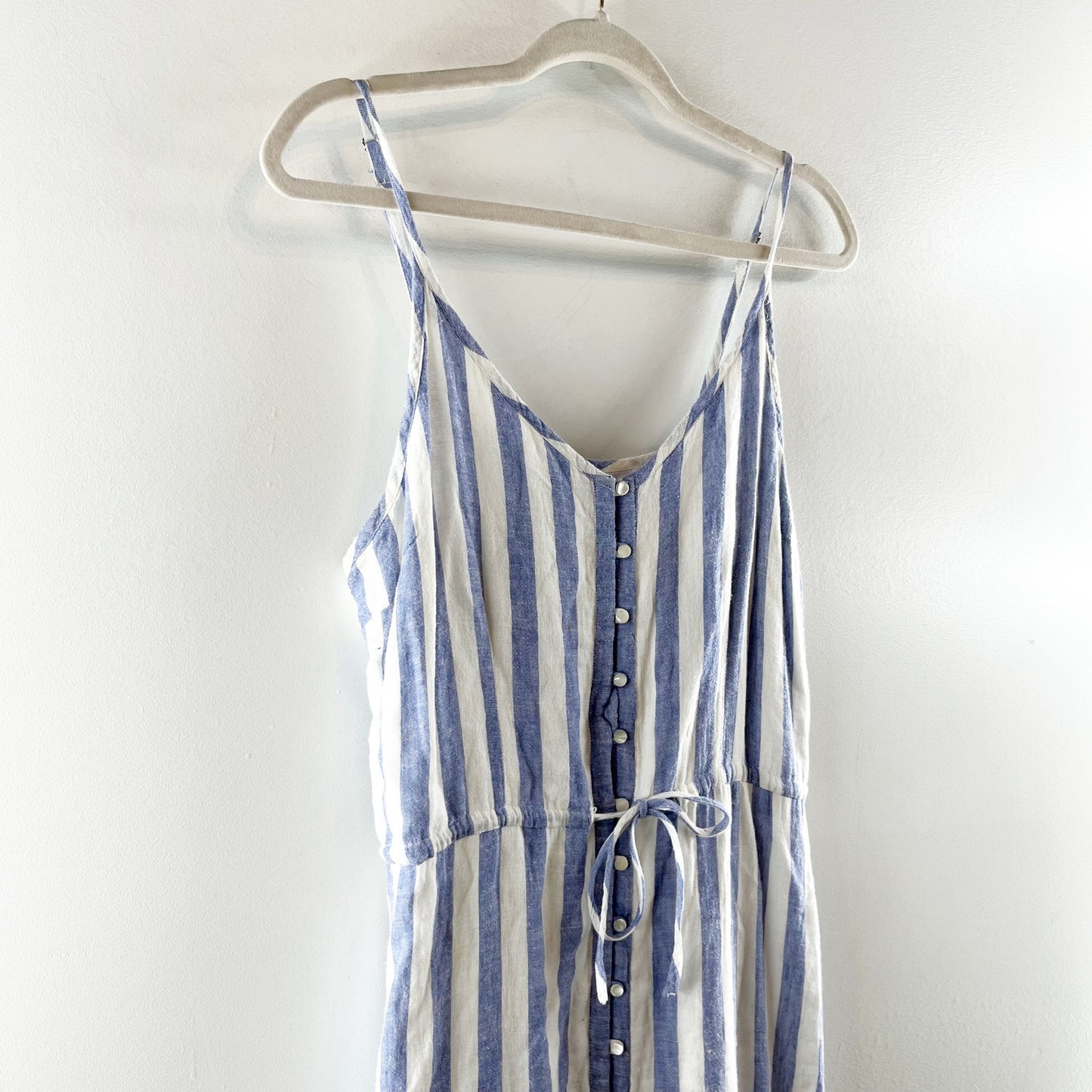 Rails Frida Ciel Striped Linen Ruffle Hem Midi Dress Blue White Medium