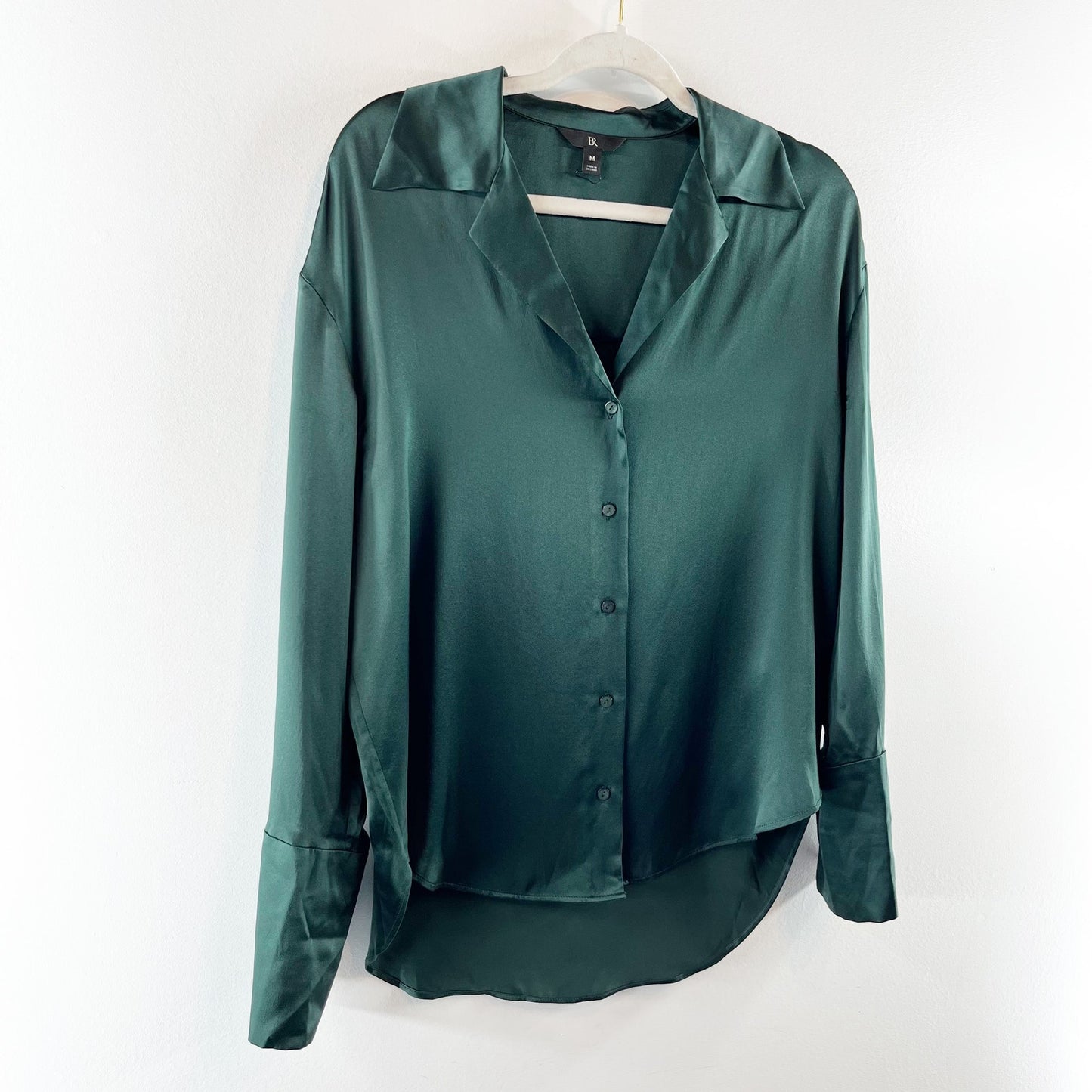 Banana Republic Bliss Silk Button Down Silk Shirt Blouse Green Medium