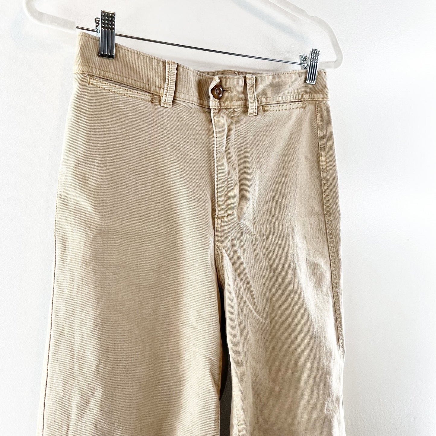 Gap Relaxed Fit High Rise Wide Leg Cropped Denim Chino Khaki Jeans Tan 4