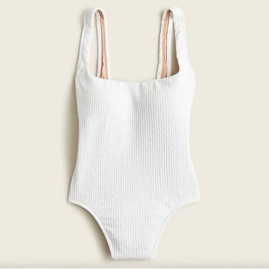 J. Crew Textured Square Neck One Piece Swimsuit White 14